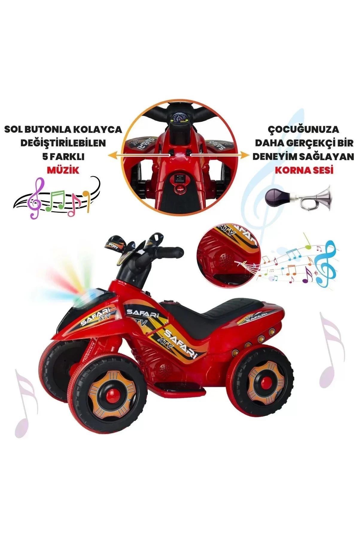 Müzikli Ve Led Işıklı Akülü Atv 6v Safari Atv Kırmızı - Görsel 3