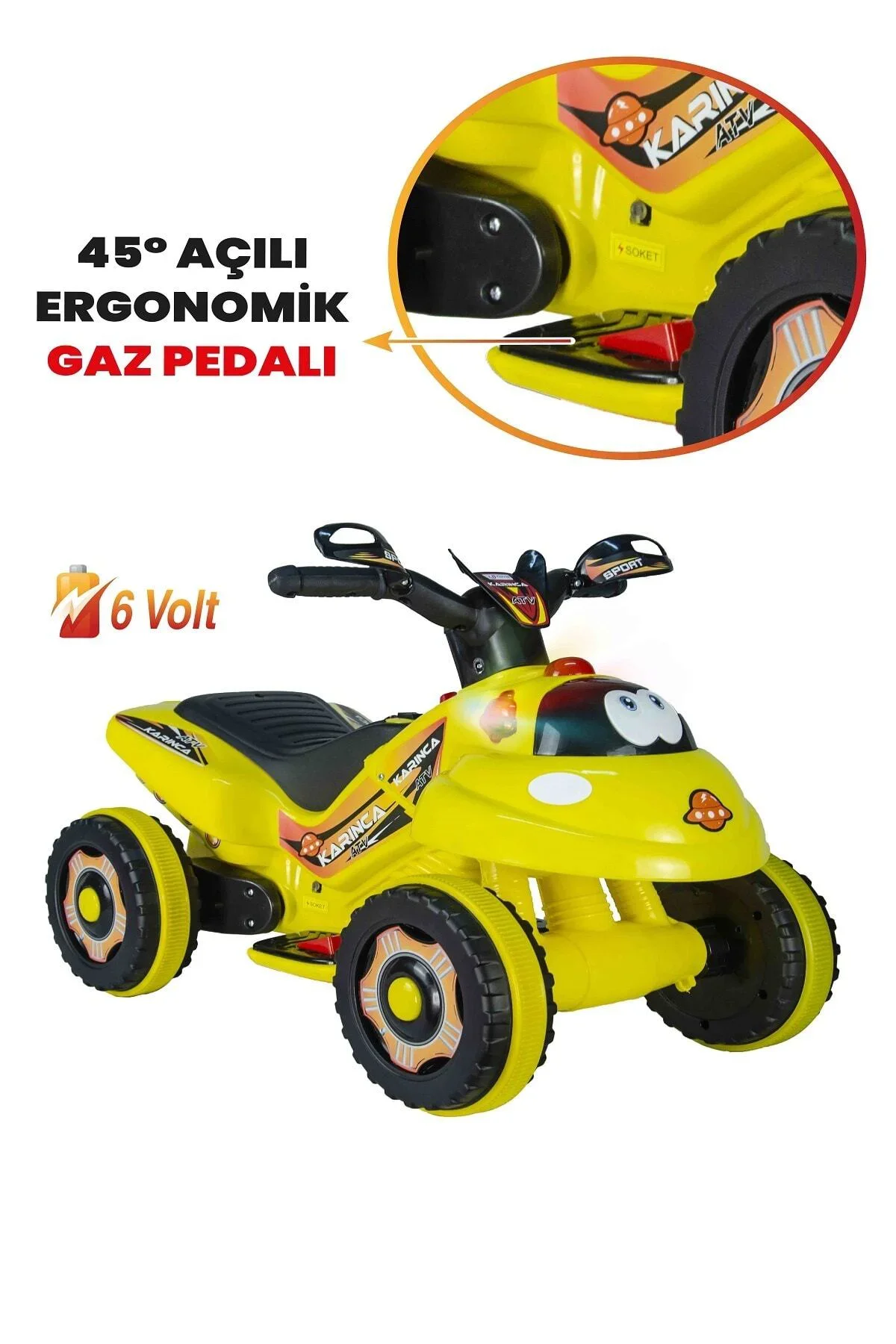 Müzikli Ve Led Işıklı Akülü Atv 6v Karınca Sarı - Görsel 3
