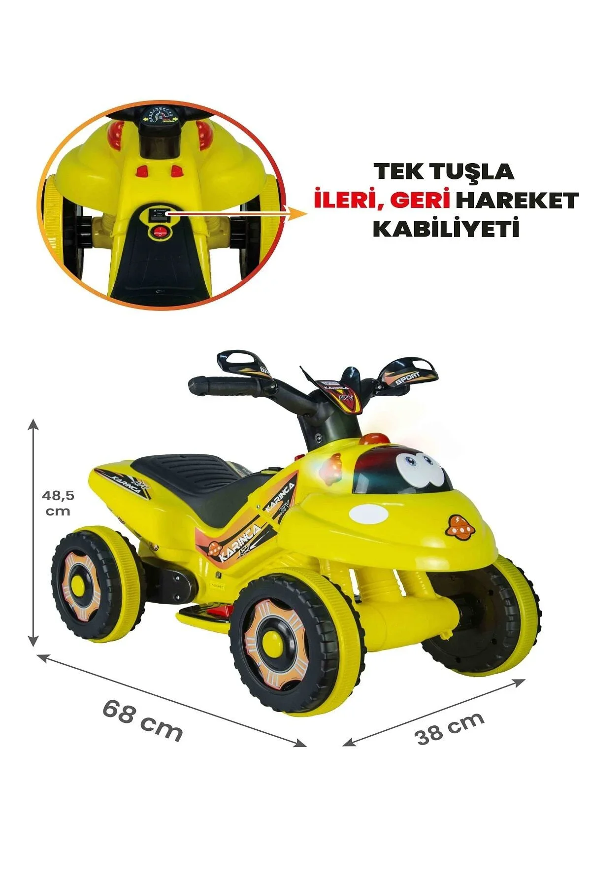 Müzikli Ve Led Işıklı Akülü Atv 6v Karınca Sarı - Görsel 2