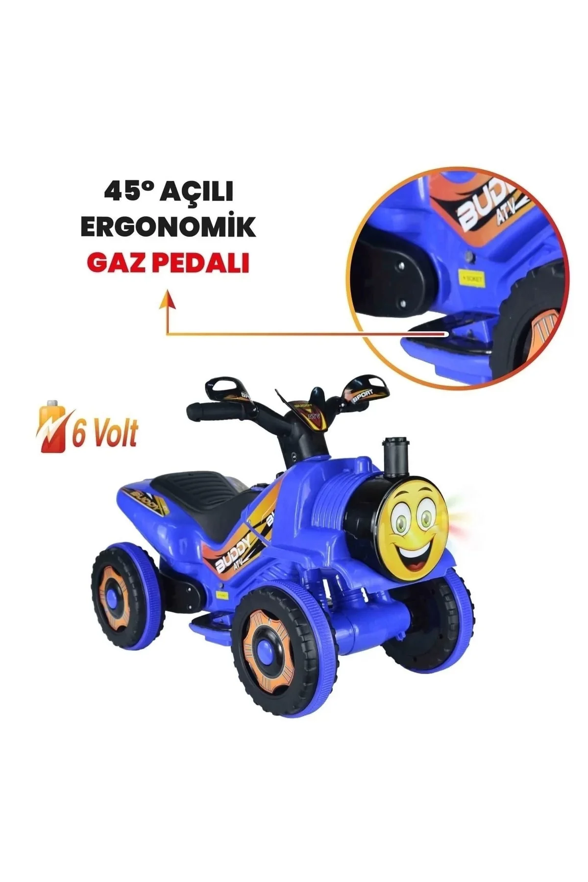 Müzikli Ve Led Işıklı Akülü Atv 6v Buddy Mavi