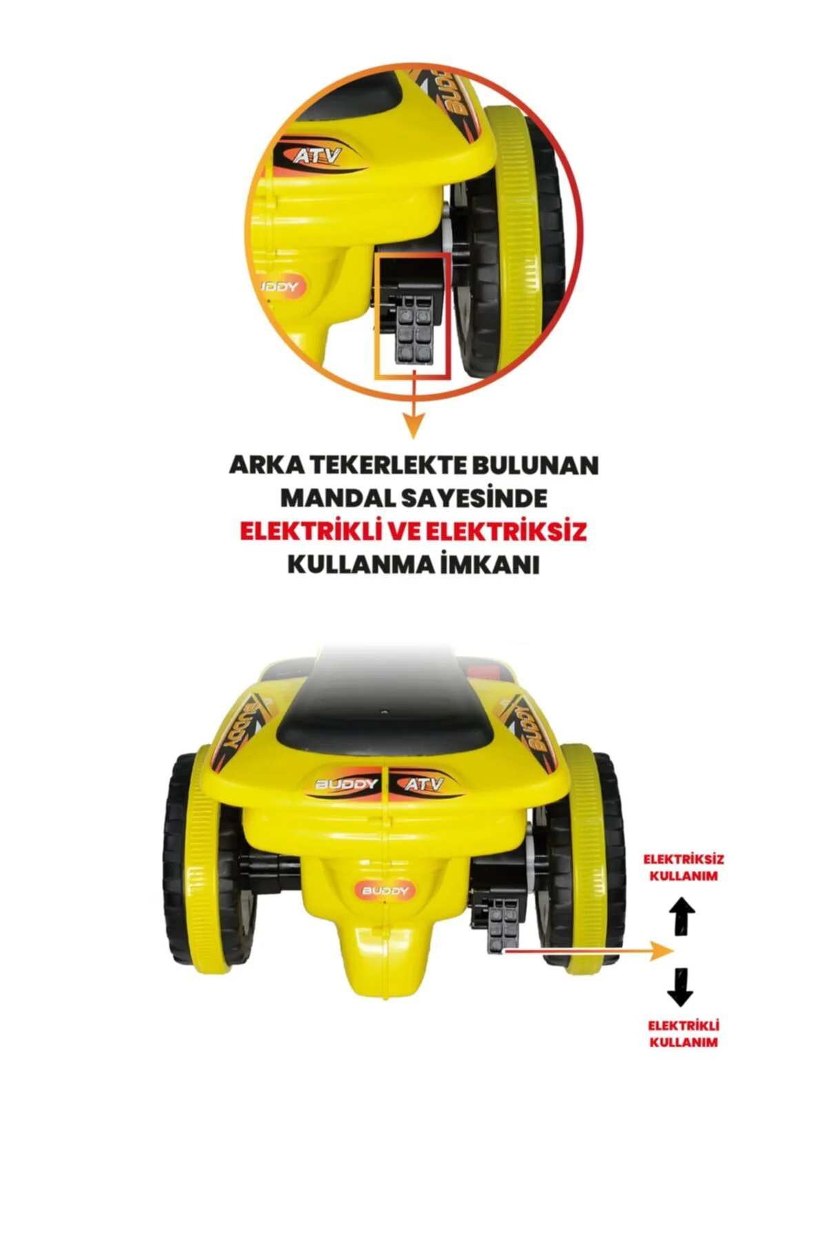 Müzikli Ve Led Işıklı Akülü Atv 6v Buddy Sarı