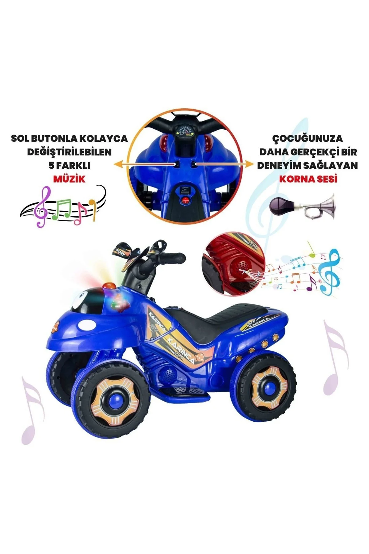 Müzikli Ve Led Işıklı Akülü Atv 6v Karınca Kırmızı