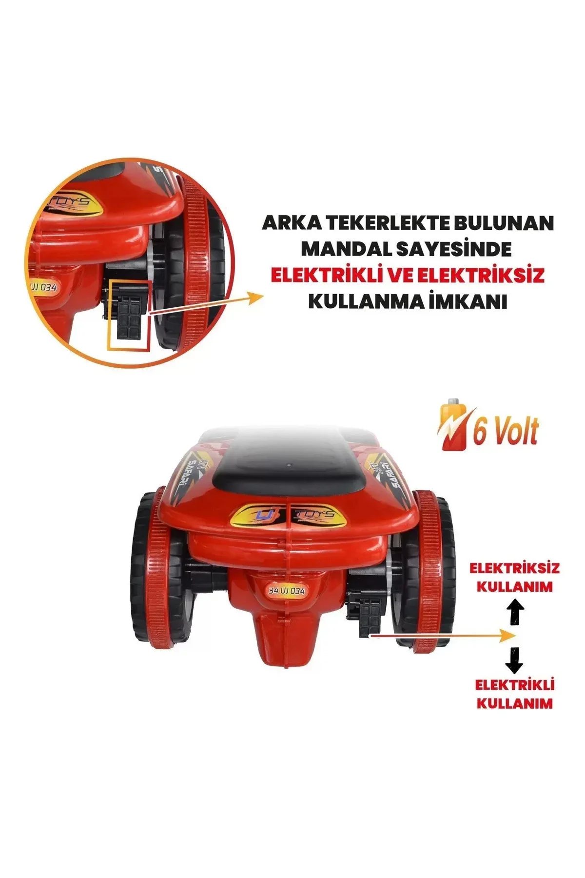 Müzikli Ve Led Işıklı Akülü Atv 6v Safari Atv Kırmızı - Görsel 4