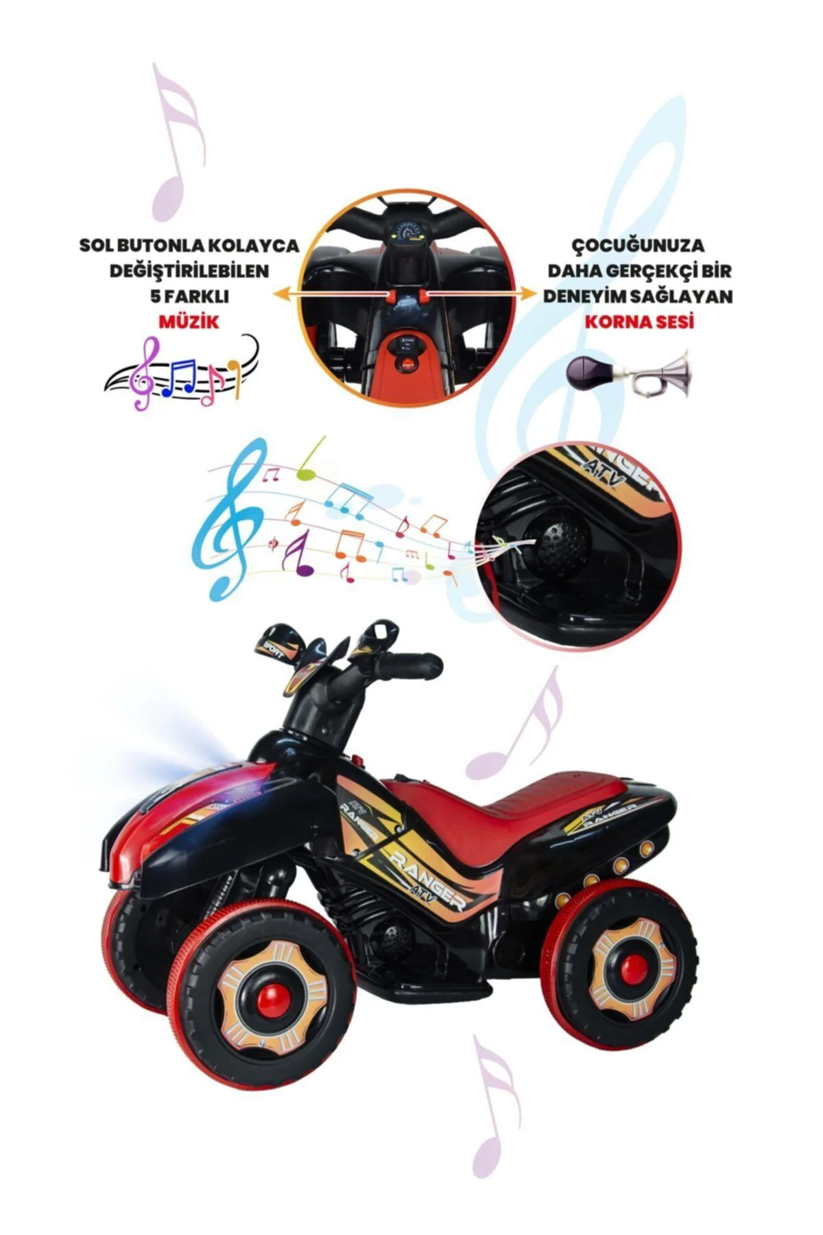 Müzikli Ve Led Işıklı Akülü Atv 6v Ranger Siyah