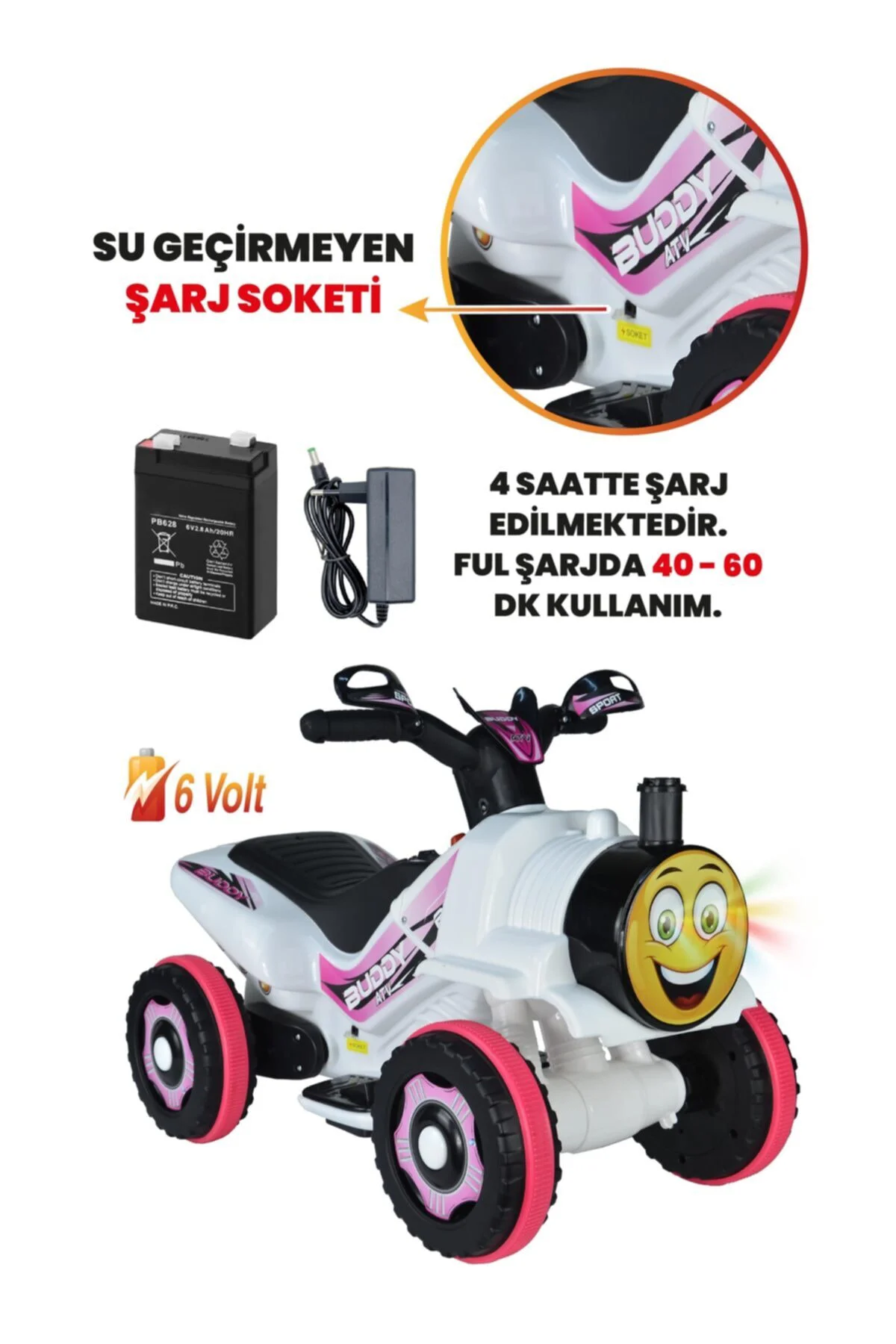 Müzikli Ve Led Işıklı Buddy Akülü Atv 6v-beyaz Prenses