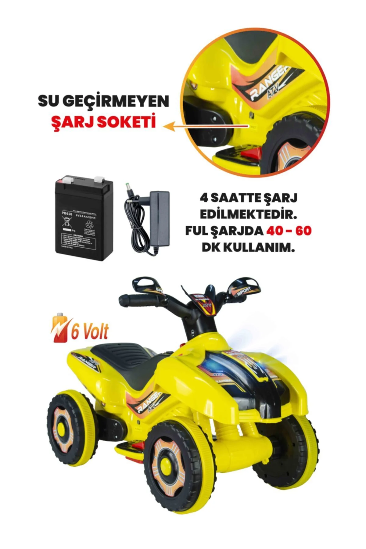 Müzikli Ve Led Işıklı Akülü Atv 6v Ranger Sarı