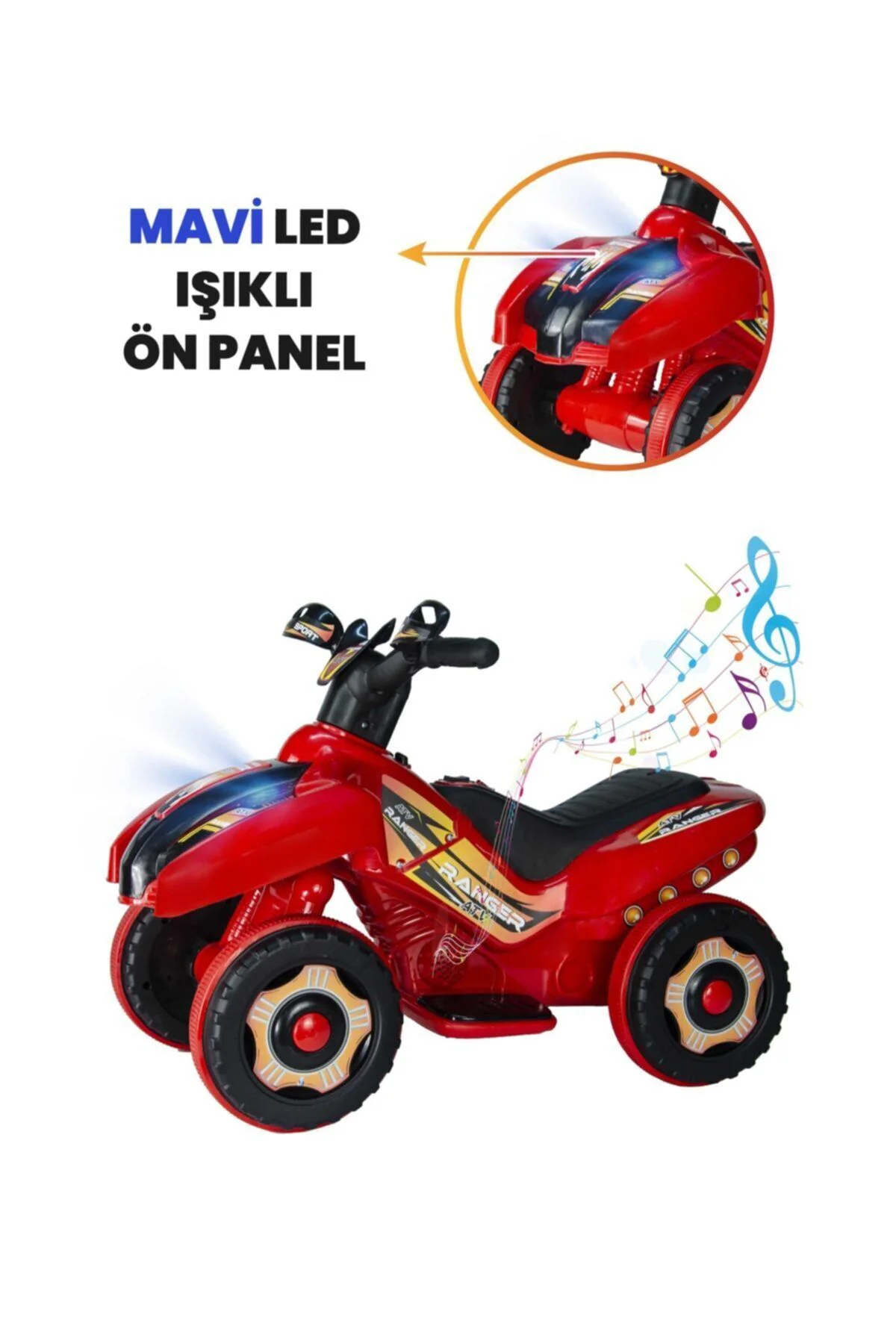 Müzikli Ve Led Işıklı Ranger Akülü Atv 6v Kırmızı