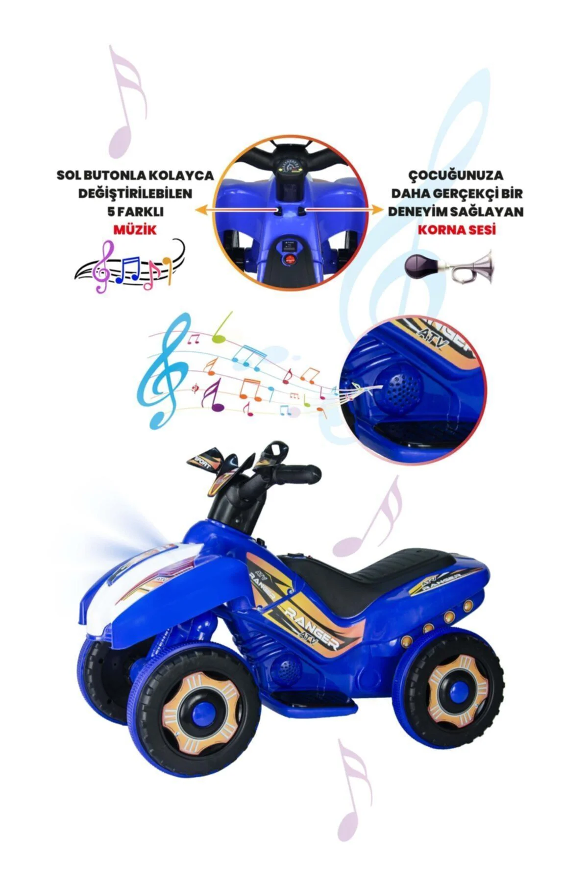 Müzikli Ve Led Işıklı Ranger Akülü Atv 6v-mavi