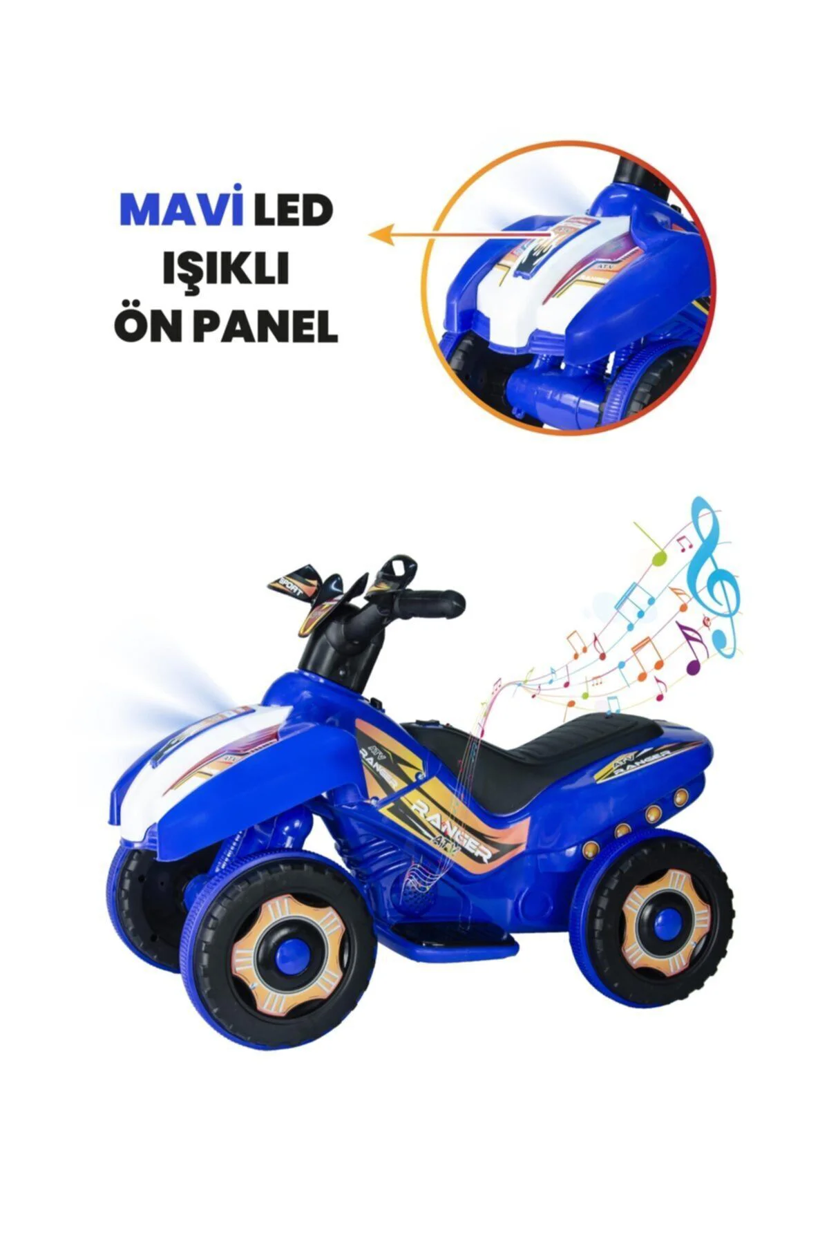 Müzikli Ve Led Işıklı Ranger Akülü Atv 6v-mavi