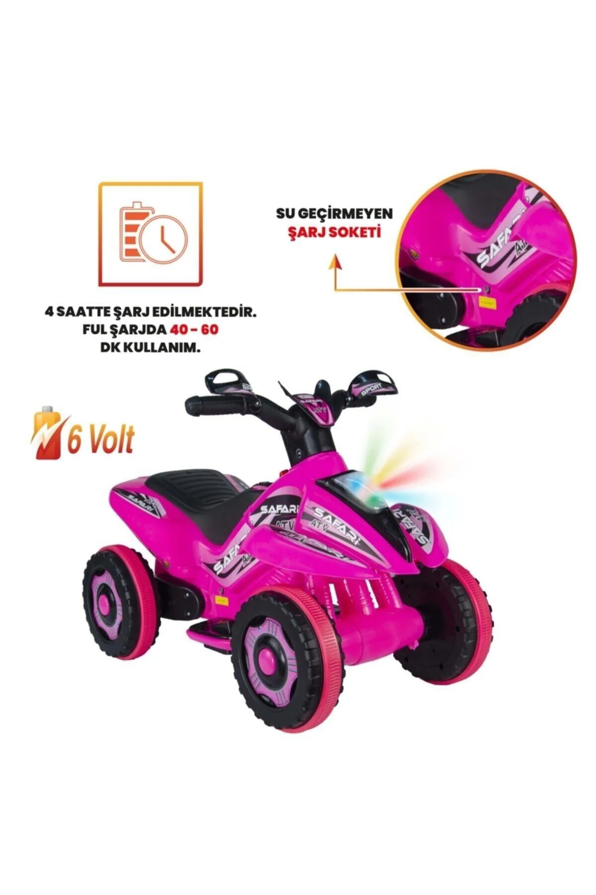 Müzikli Ve Led Işıklı Safari Akülü Atv 6v-pembe Kumandalı