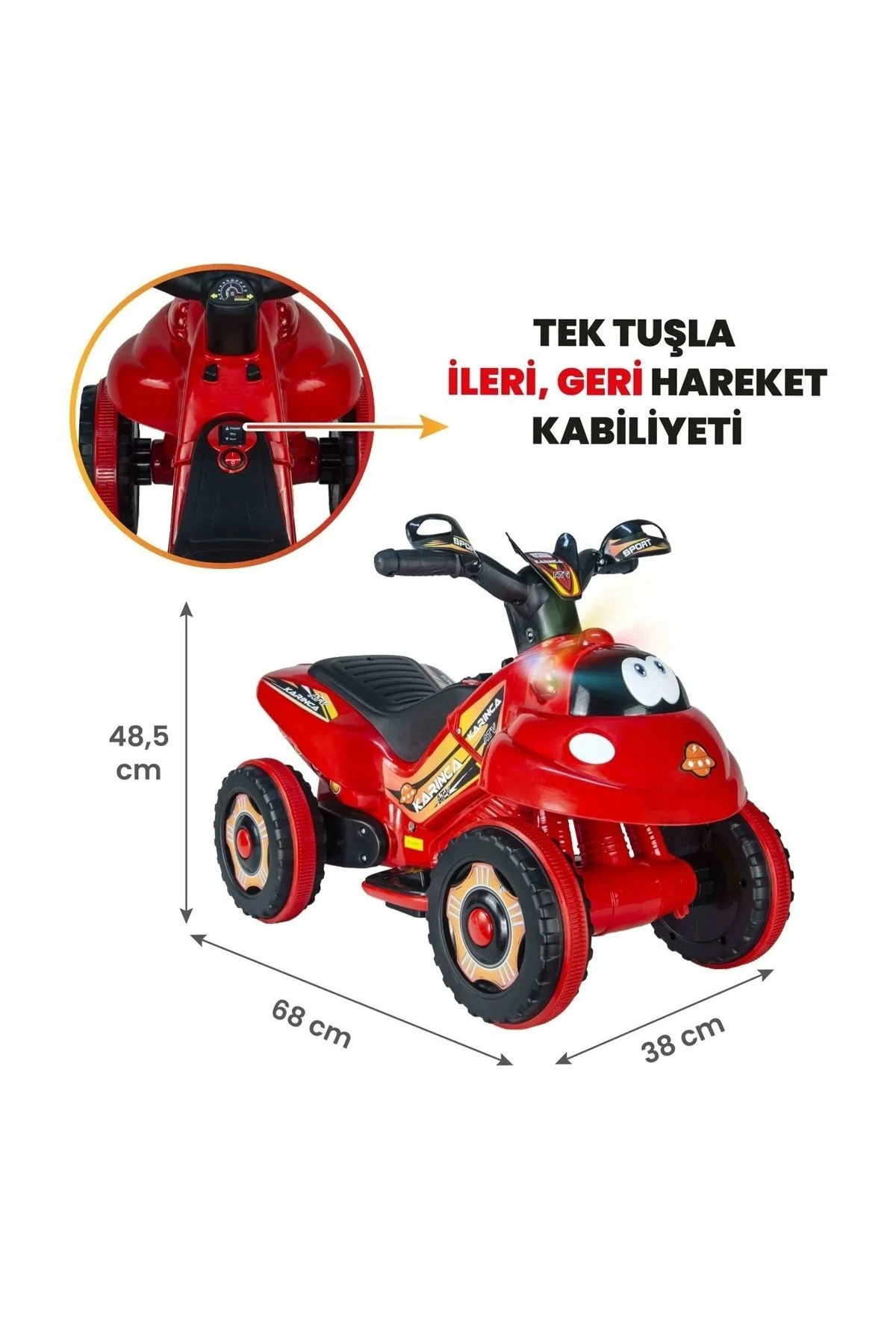 Müzikli Ve Led Işıklı Akülü Atv 6v Karınca Kırmızı
