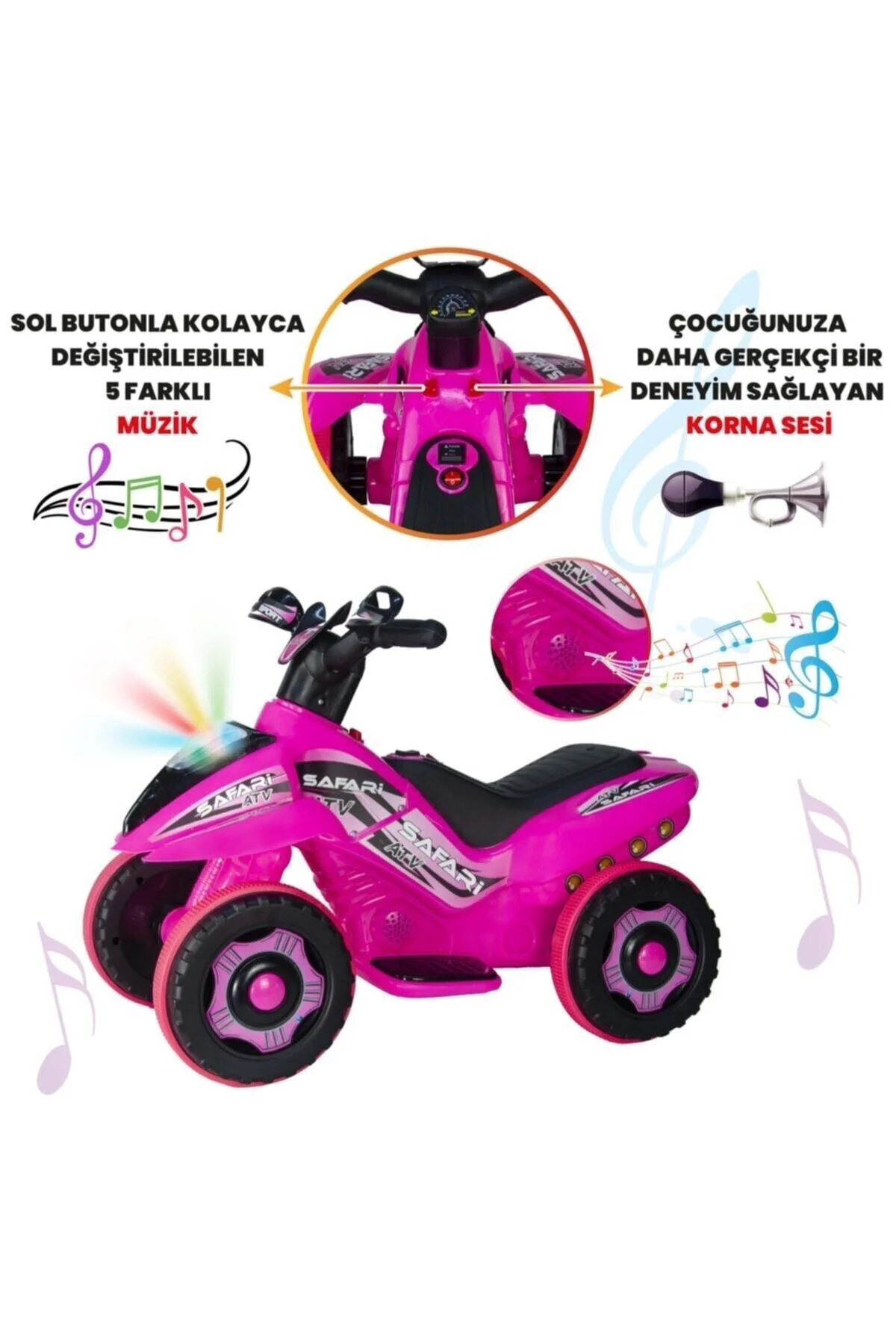 Müzikli Ve Led Işıklı Safari Akülü Atv 6v-pembe Kumandalı