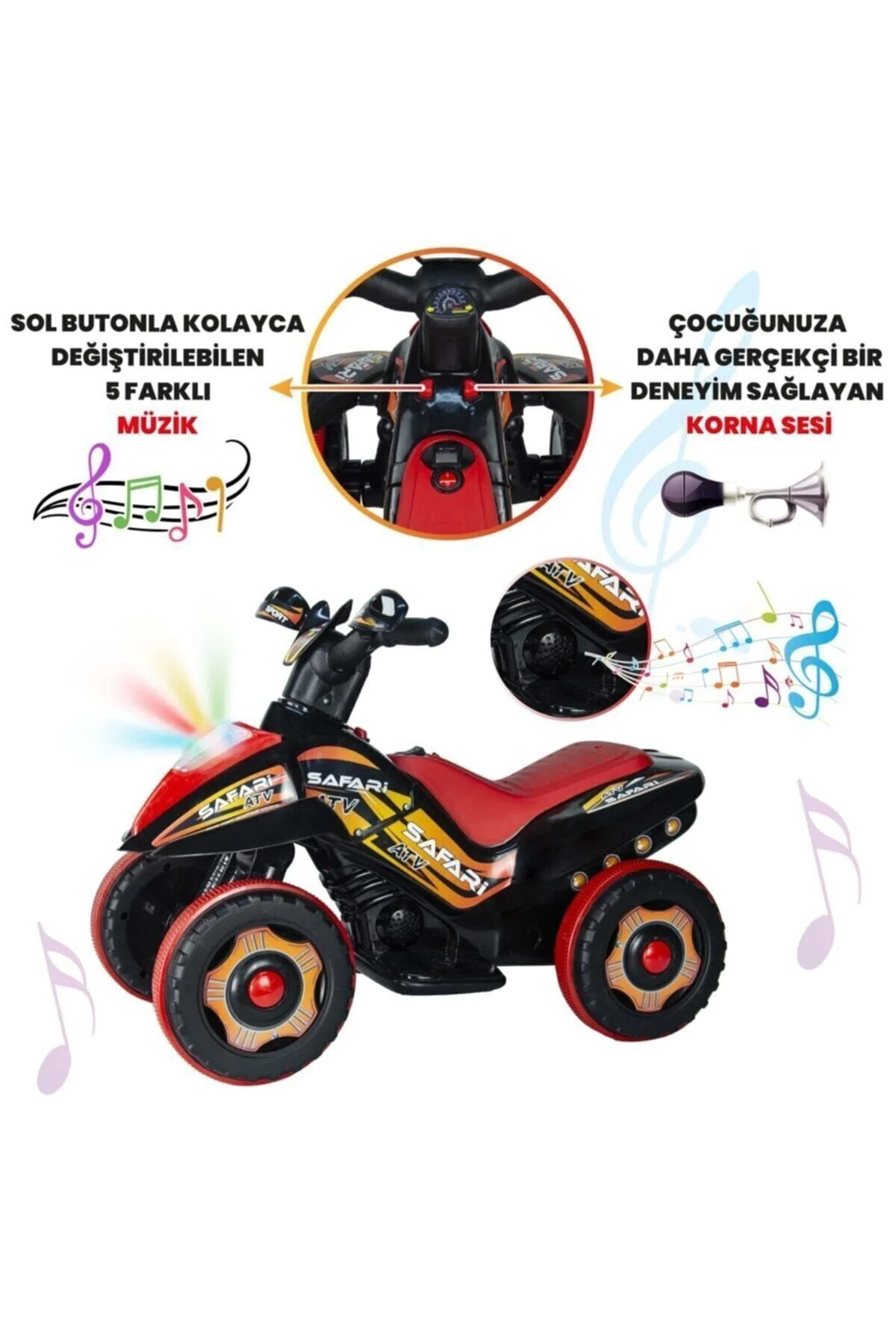 Müzikli Ve Led Işıklı Akülü Kumandalı 6v Safari Atv Siyah