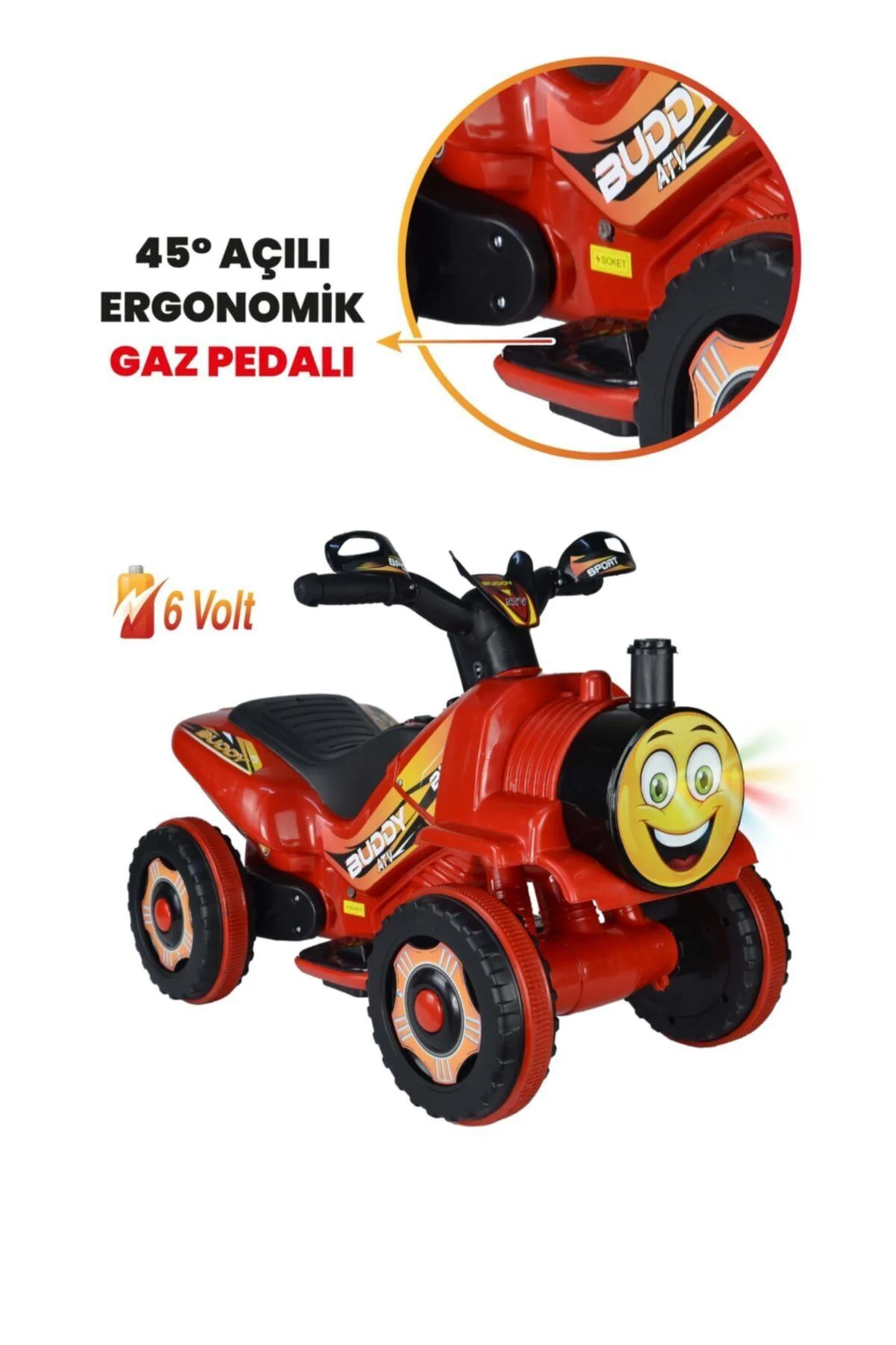 Müzikli Ve Led Işıklı Akülü Atv 6v Buddy Kırmızı