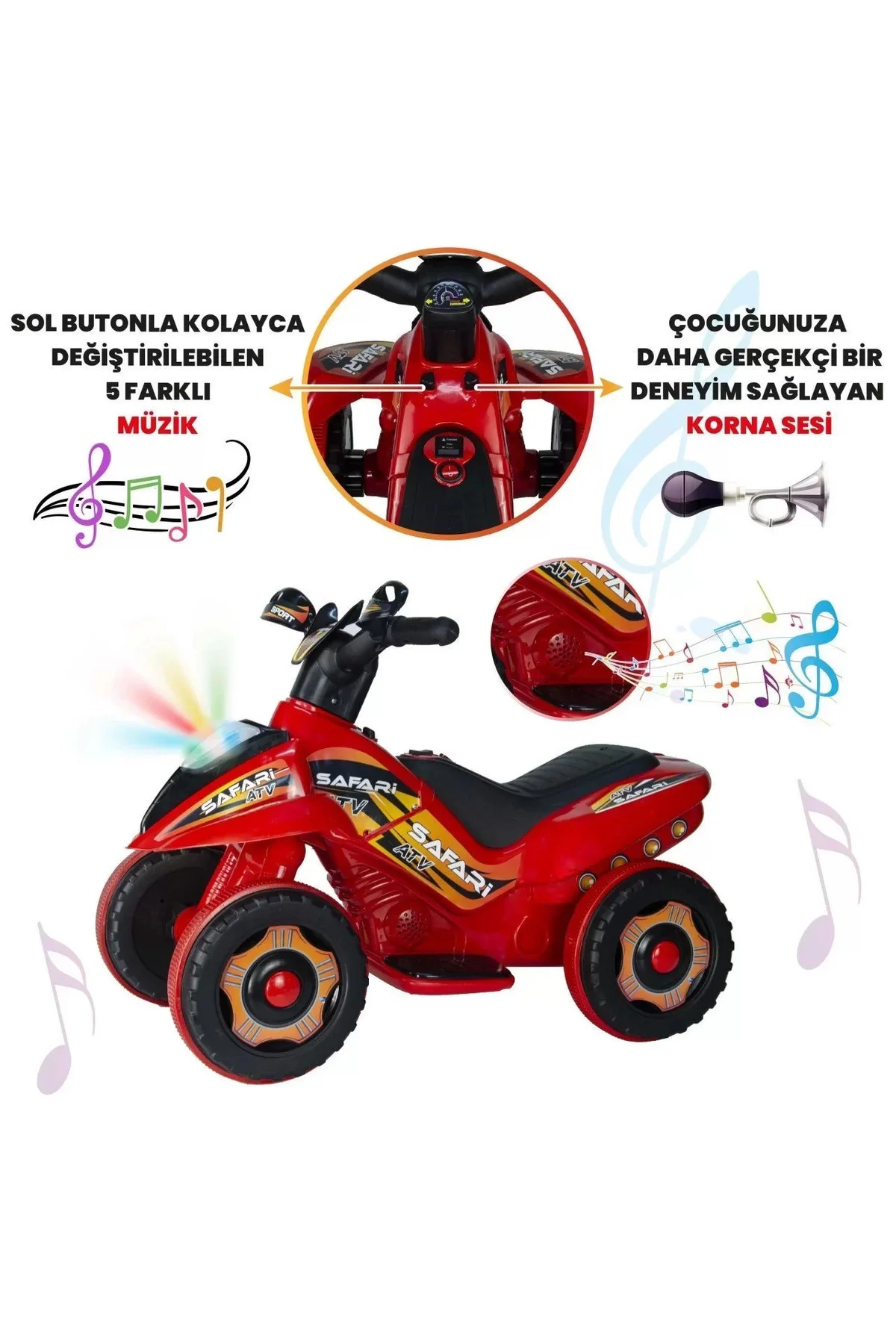 Müzikli Ve Led Işıklı Akülü Atv 6v Safari Atv Kırmızı