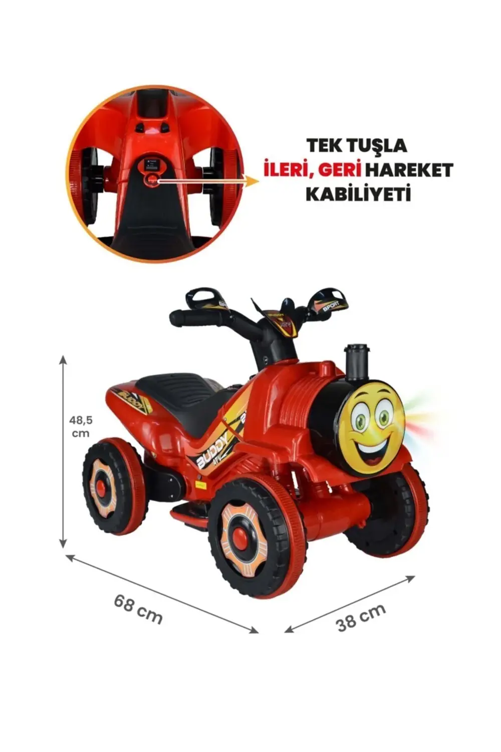 Müzikli Ve Led Işıklı Akülü Atv 6v Buddy Kırmızı