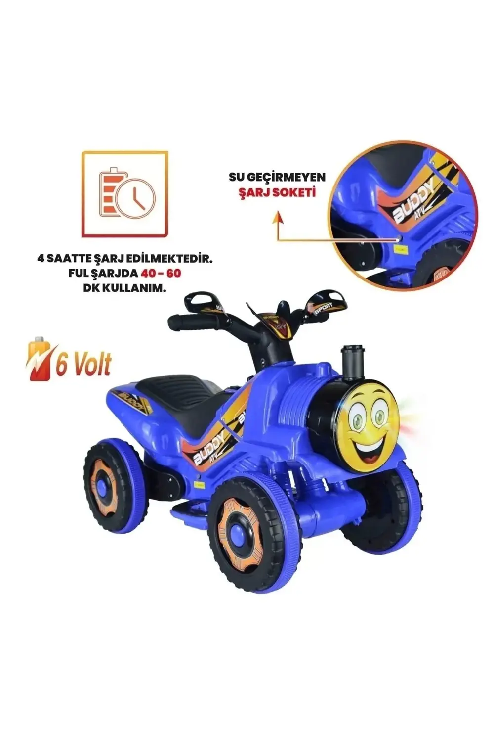 Müzikli Ve Led Işıklı Akülü Atv 6v Buddy Mavi