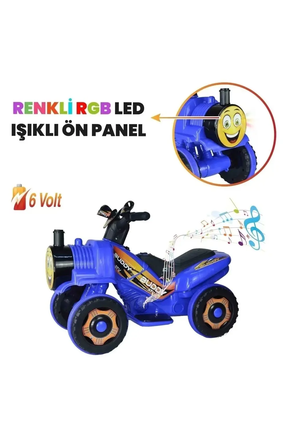 Müzikli Ve Led Işıklı Akülü Atv 6v Buddy Mavi