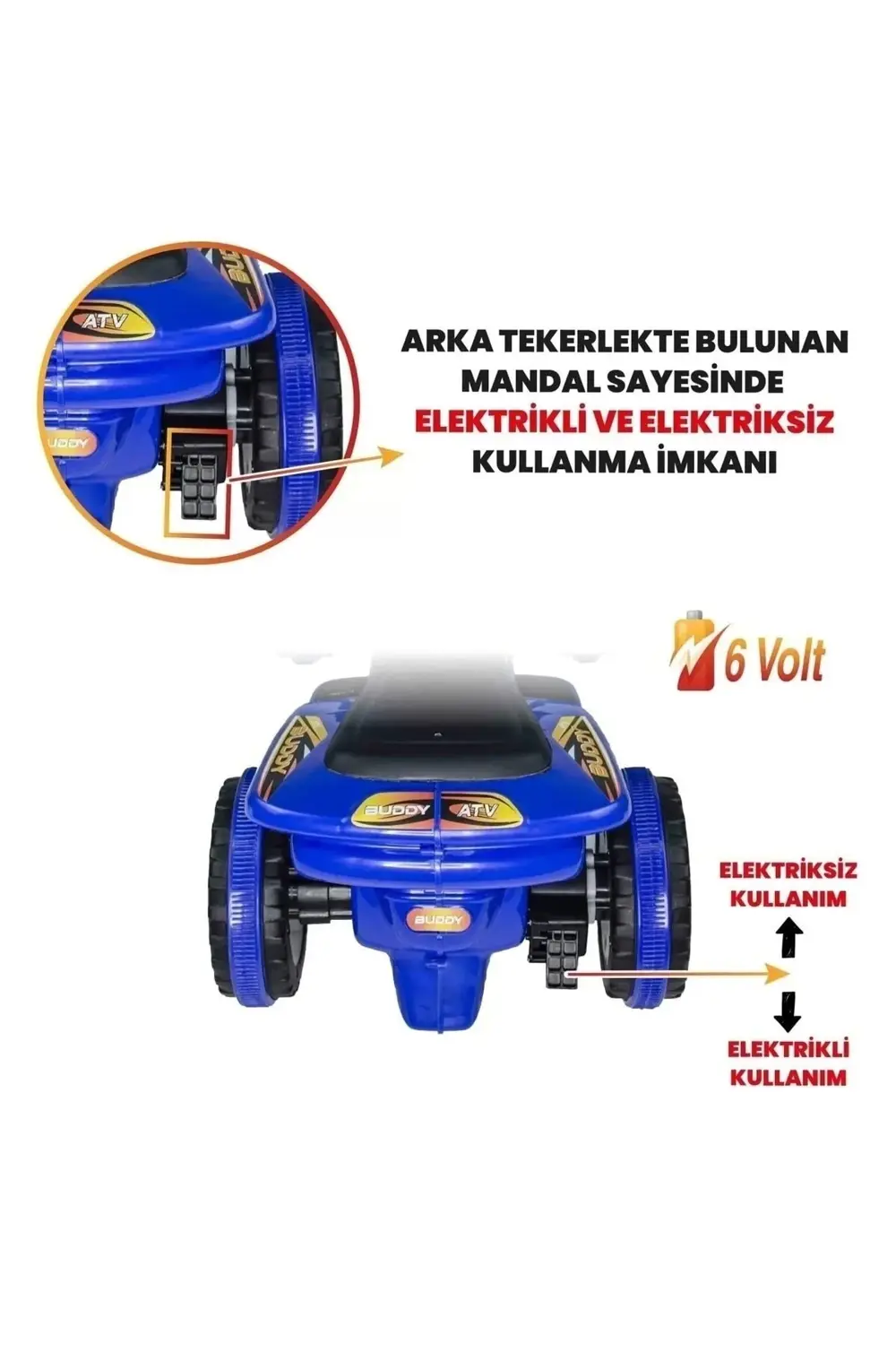 Müzikli Ve Led Işıklı Akülü Atv 6v Buddy Mavi