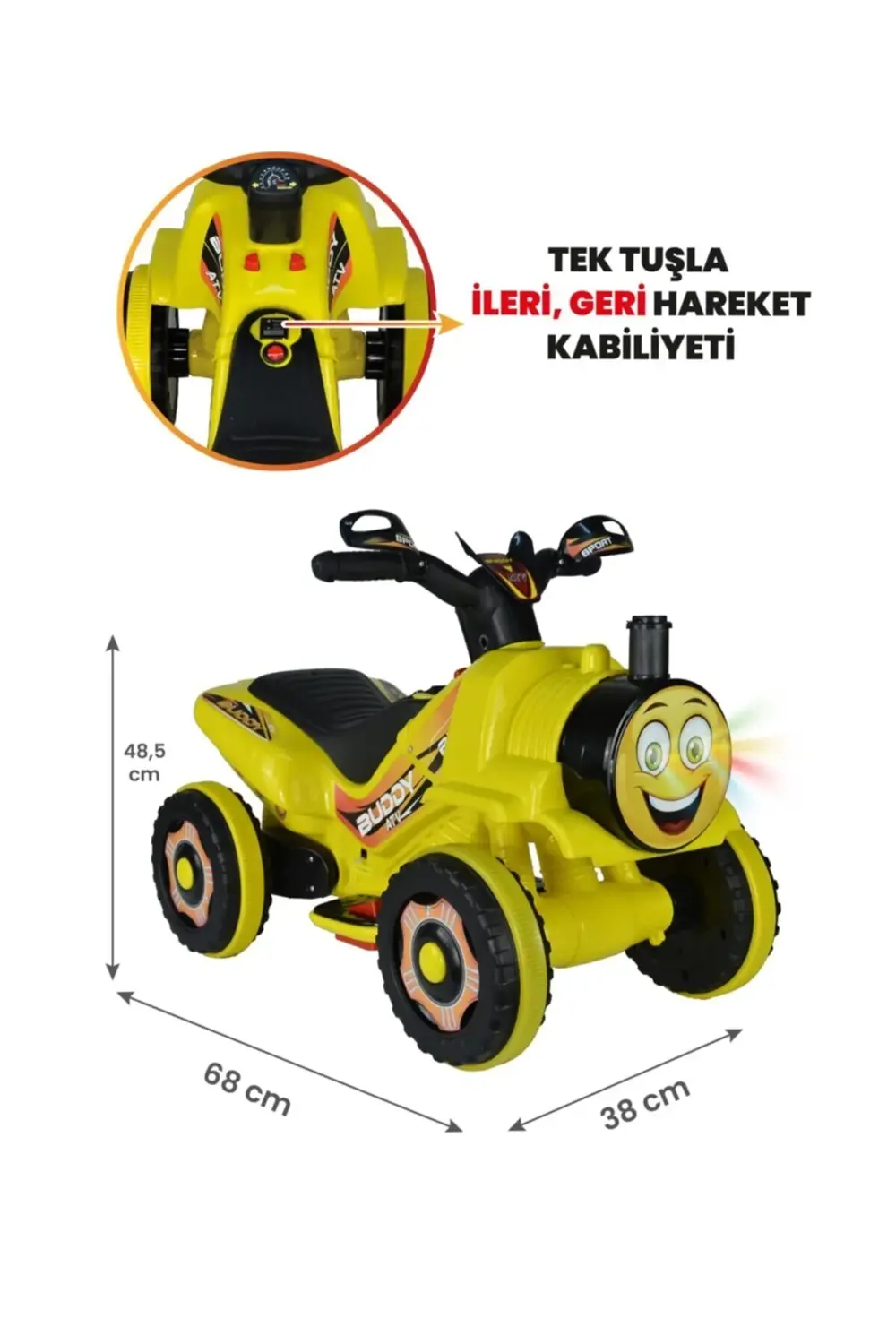 Müzikli Ve Led Işıklı Akülü Atv 6v Buddy Sarı