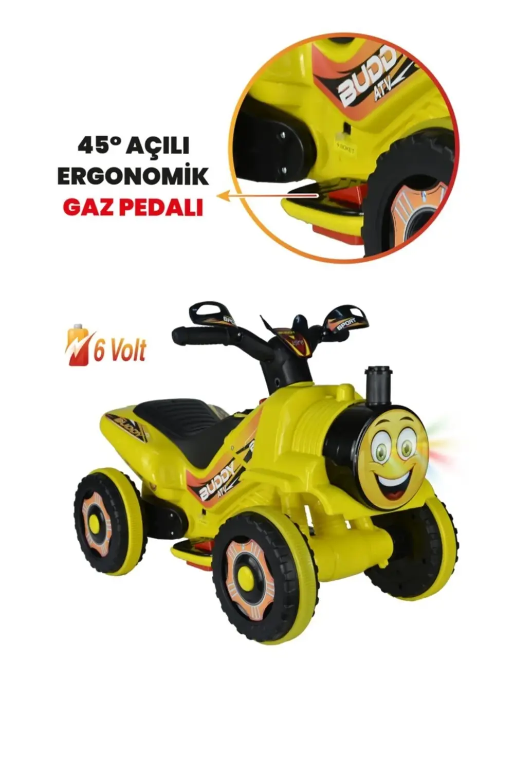 Müzikli Ve Led Işıklı Akülü Atv 6v Buddy Sarı