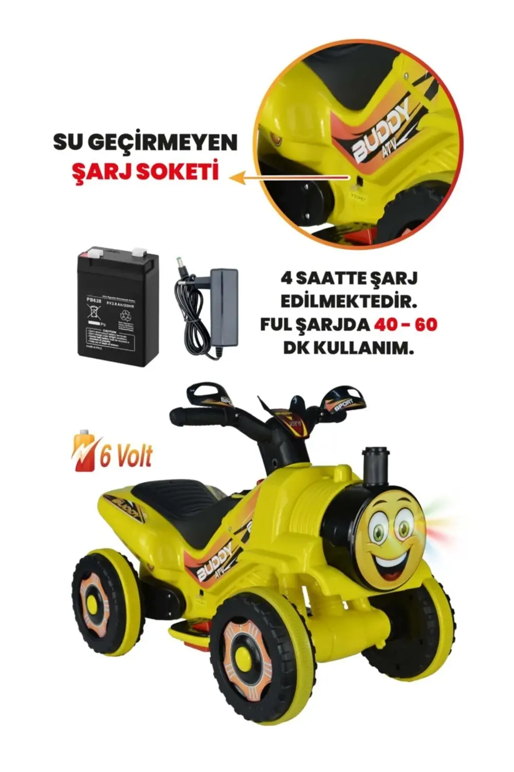 Müzikli Ve Led Işıklı Akülü Atv 6v Buddy Sarı