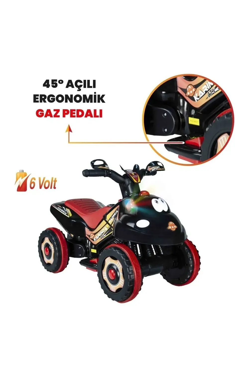 Müzikli Ve Led Işıklı Akülü Atv 6v Karınca Kırmızı