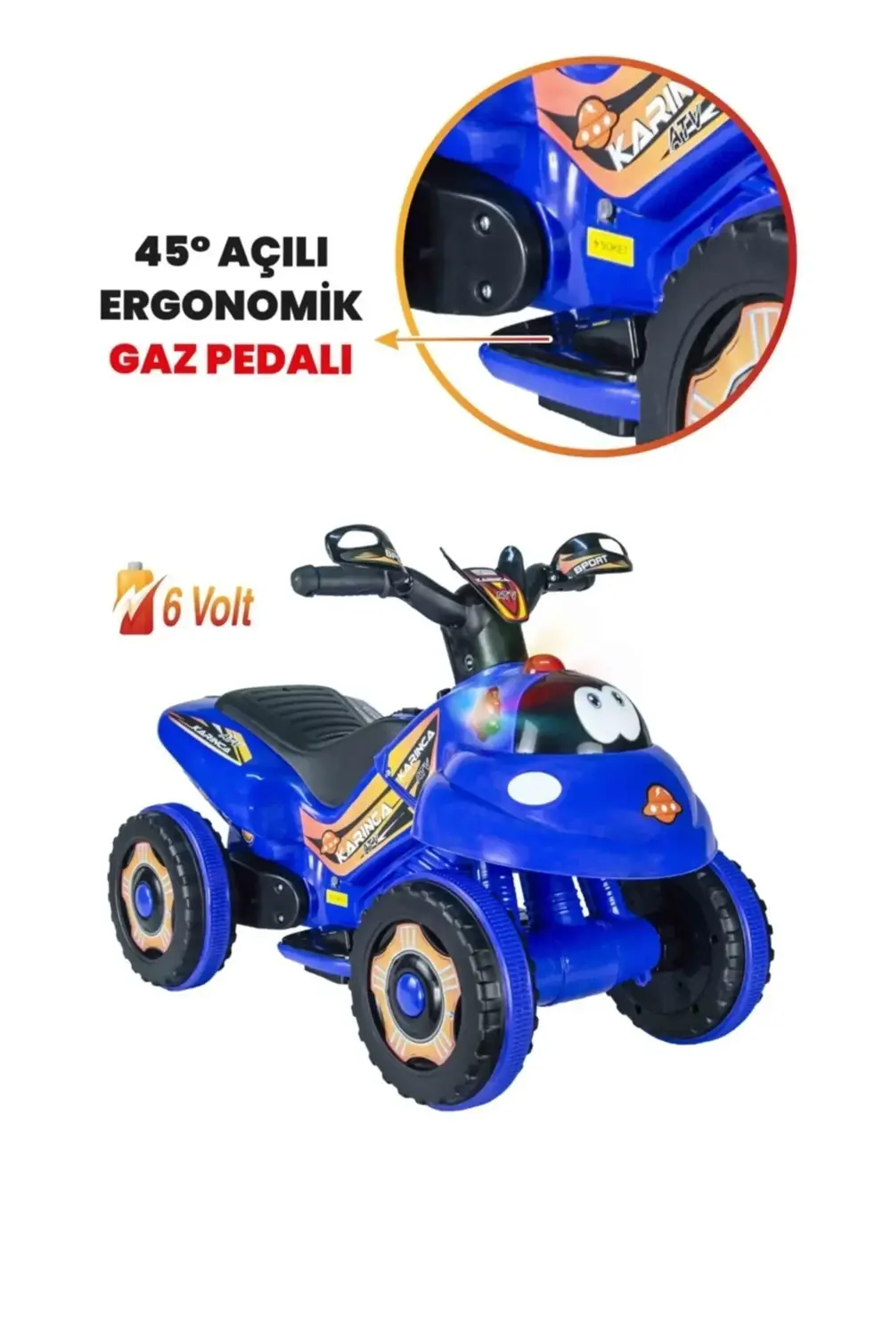 Müzikli Ve Led Işıklı Akülü Atv 6v Karınca Mavi