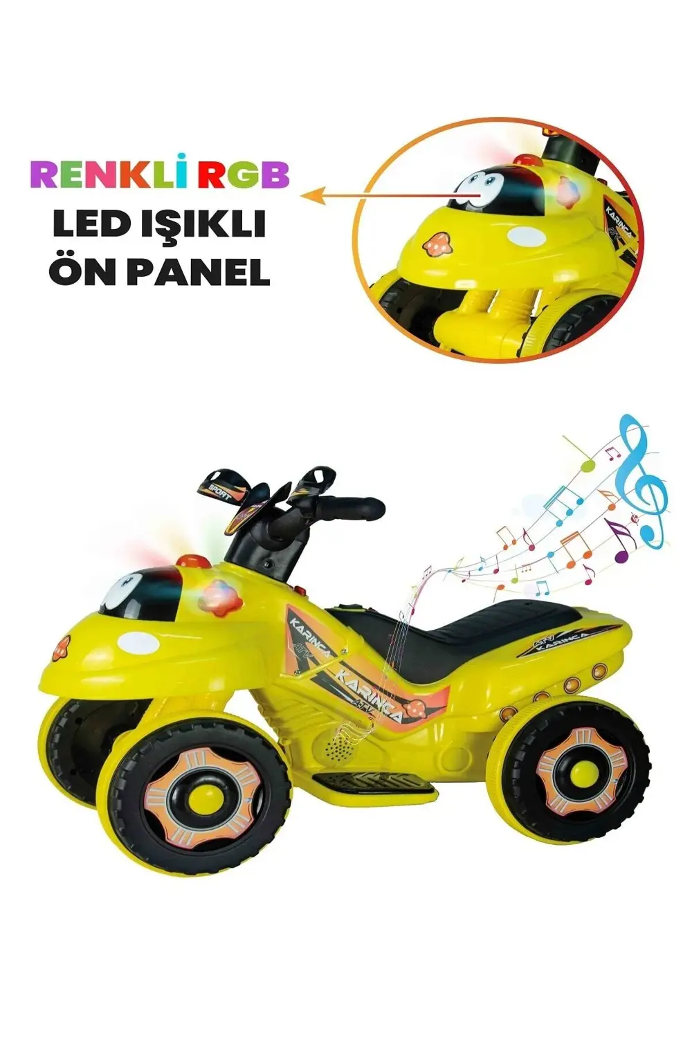 Müzikli Ve Led Işıklı Akülü Atv 6v Karınca Sarı