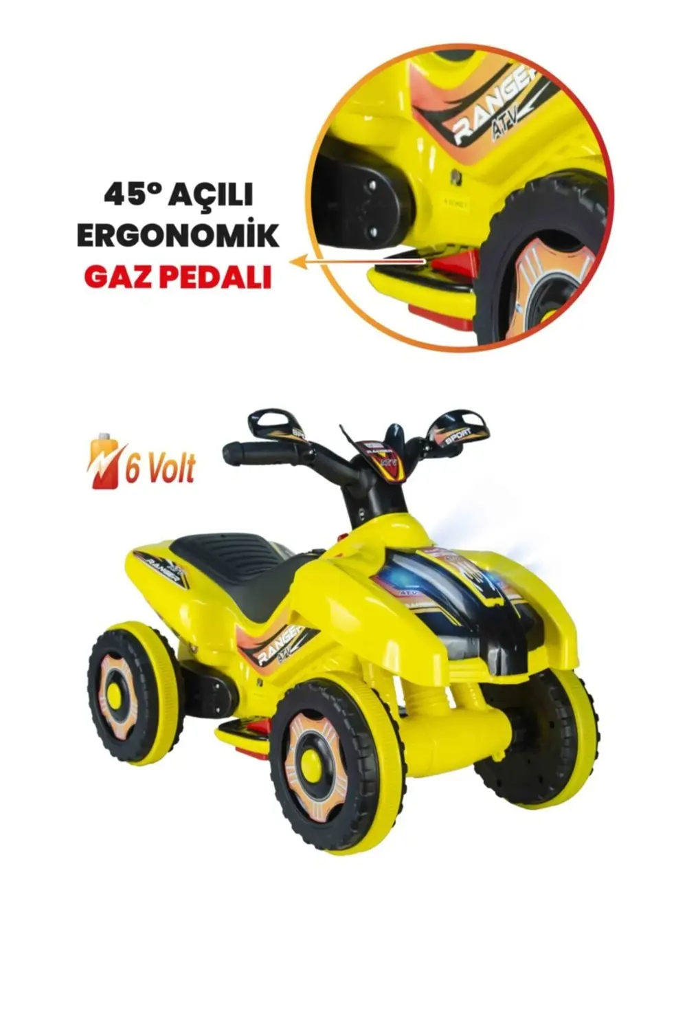 Müzikli Ve Led Işıklı Akülü Atv 6v Ranger Sarı