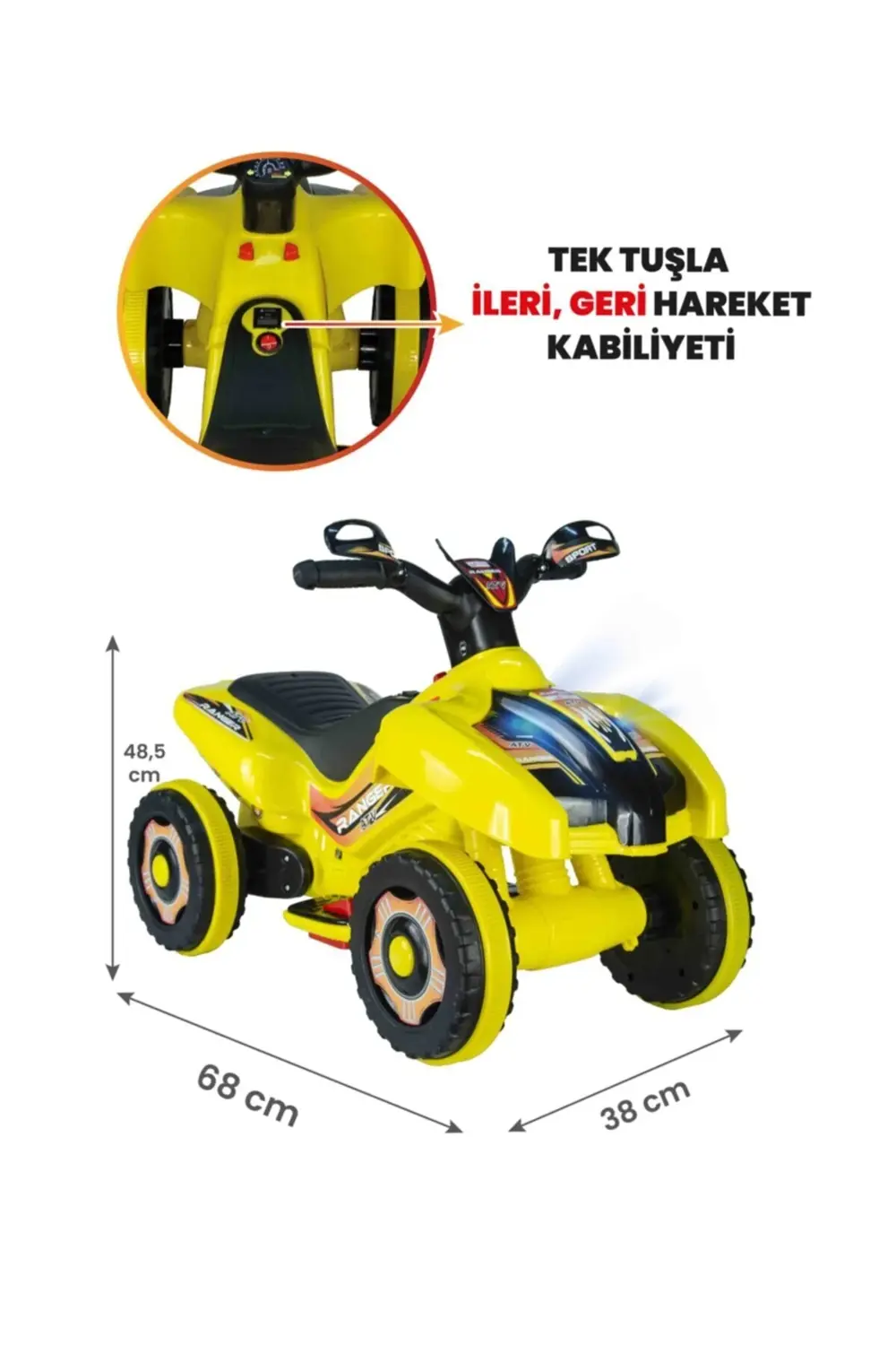 Müzikli Ve Led Işıklı Akülü Atv 6v Ranger Sarı