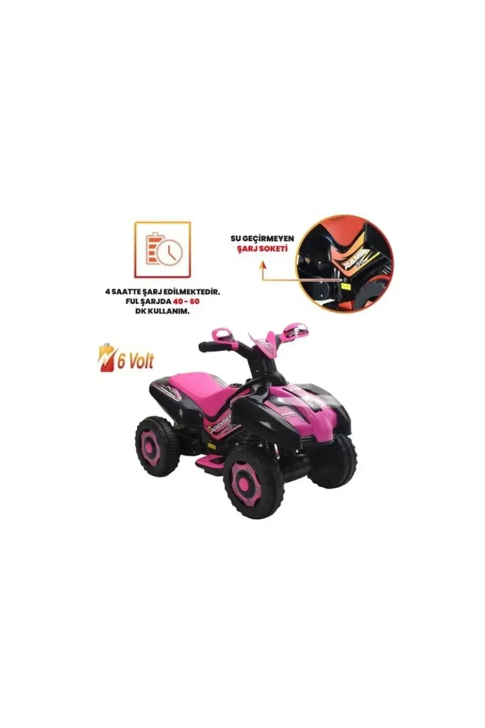 Müzikli ve Led Işıklı Akülü Atv 6v Ranger Siyah-Pembe