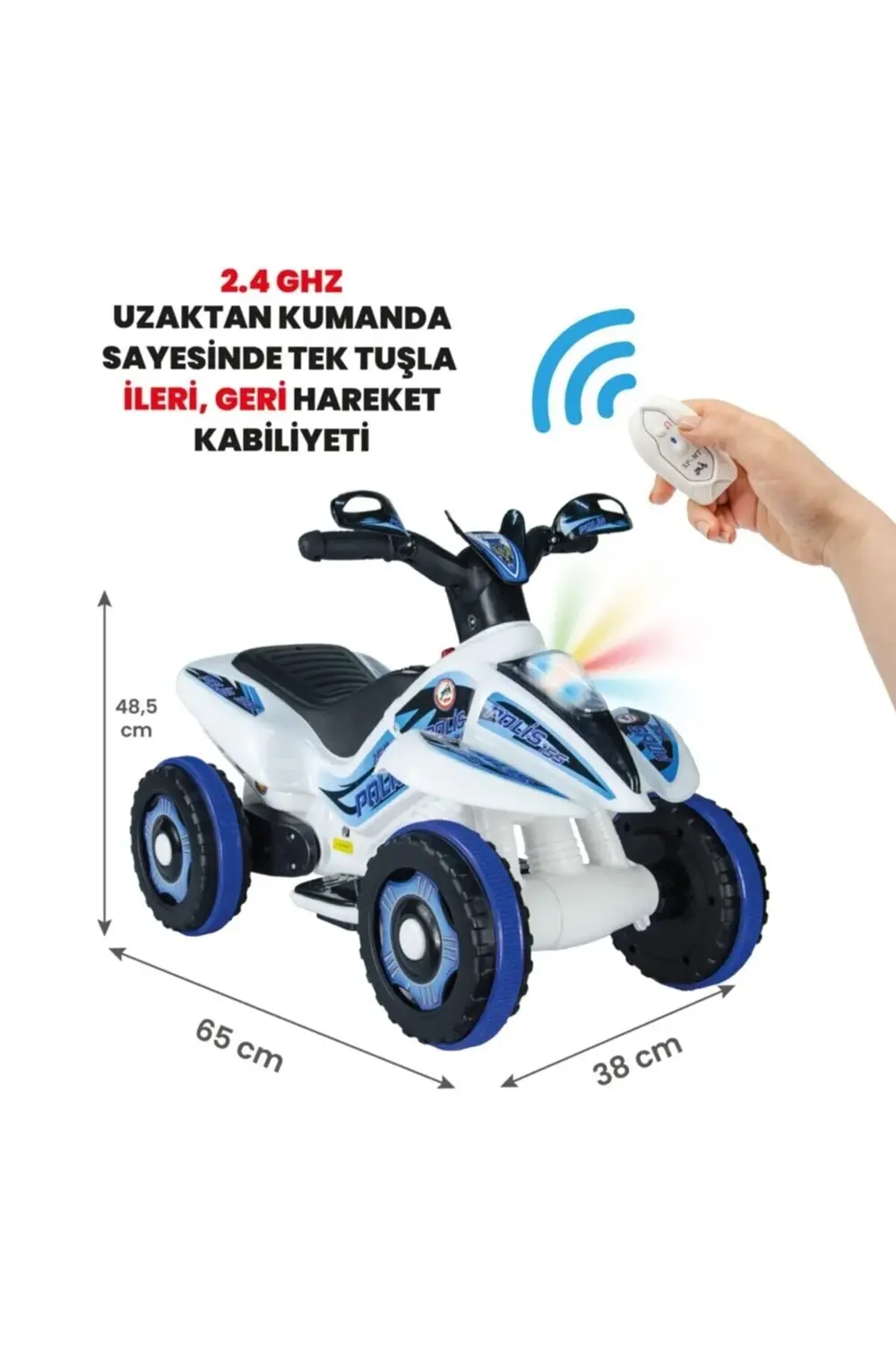 Müzikli Ve Led Işıklı Akülü Atv 6v Safari Polis Kumandalı
