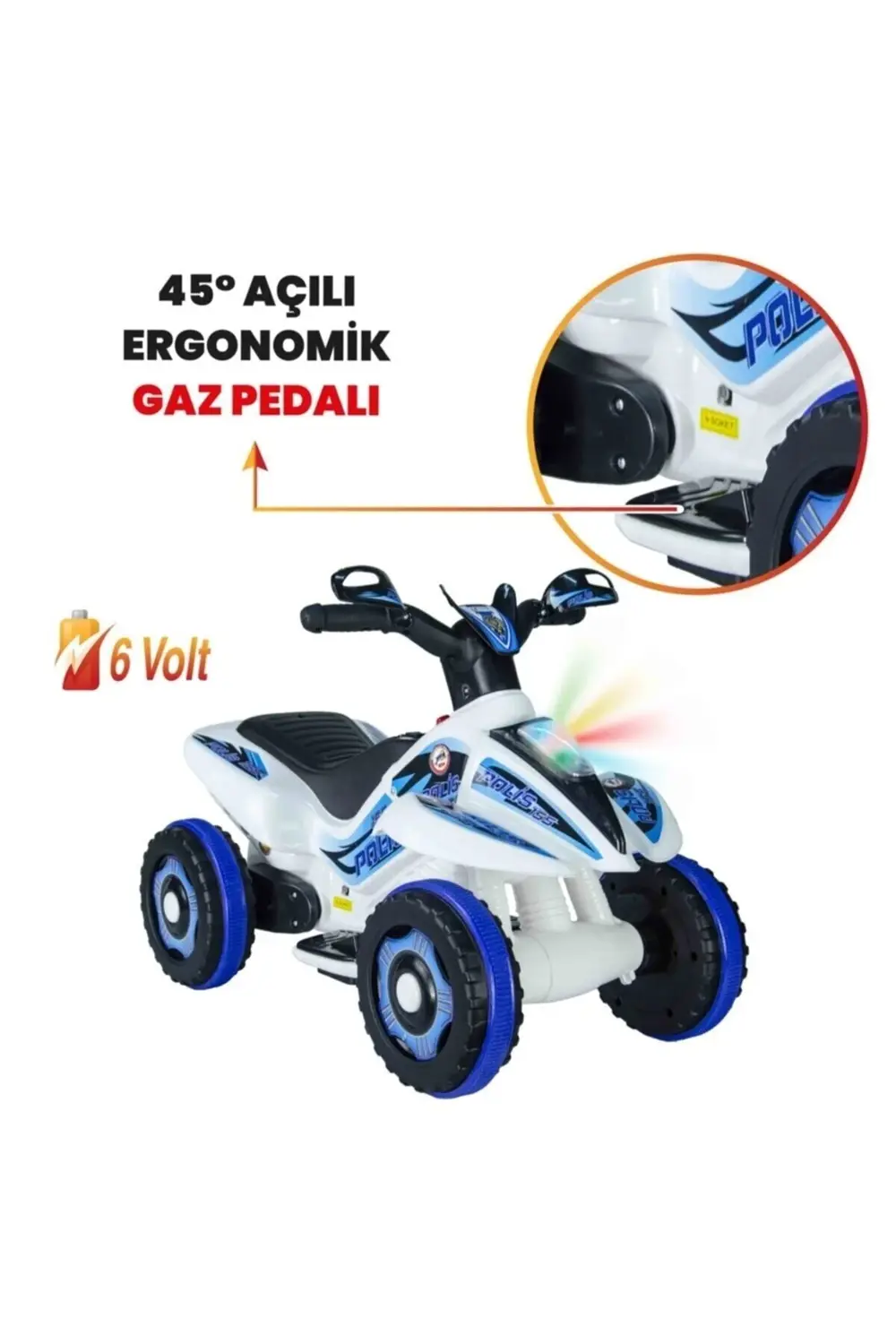 Müzikli Ve Led Işıklı Akülü Atv 6v Safari Polis Kumandalı