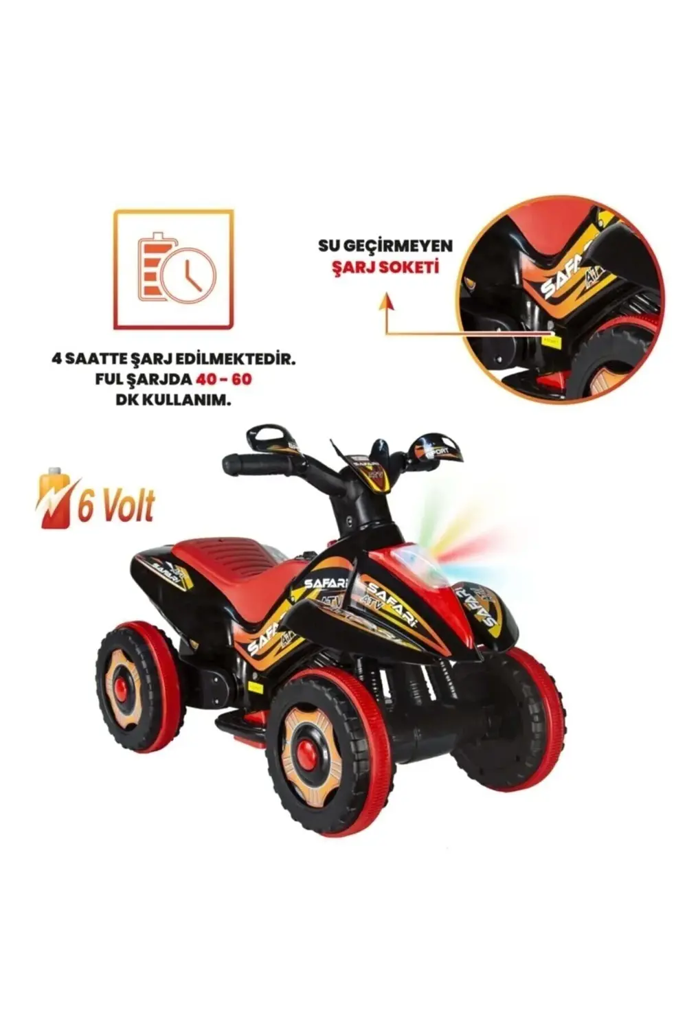 Müzikli Ve Led Işıklı Akülü Kumandalı 6v Safari Atv Siyah