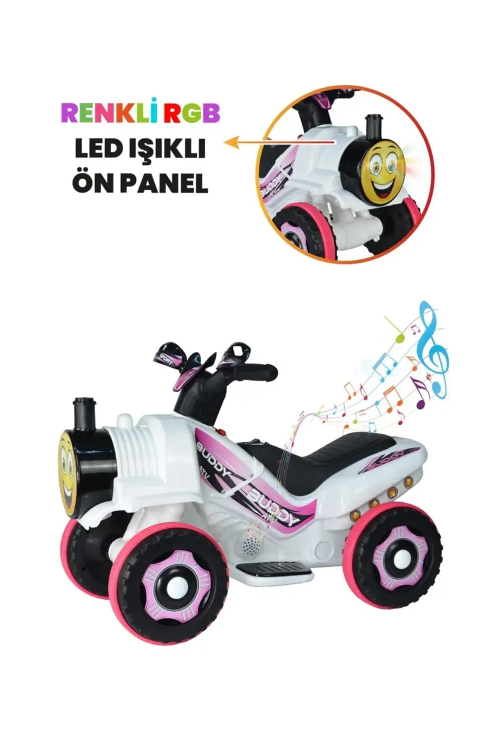 Müzikli Ve Led Işıklı Buddy Akülü Atv 6v-beyaz Prenses