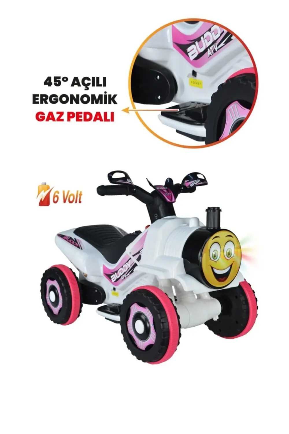 Müzikli Ve Led Işıklı Buddy Akülü Atv 6v-beyaz Prenses