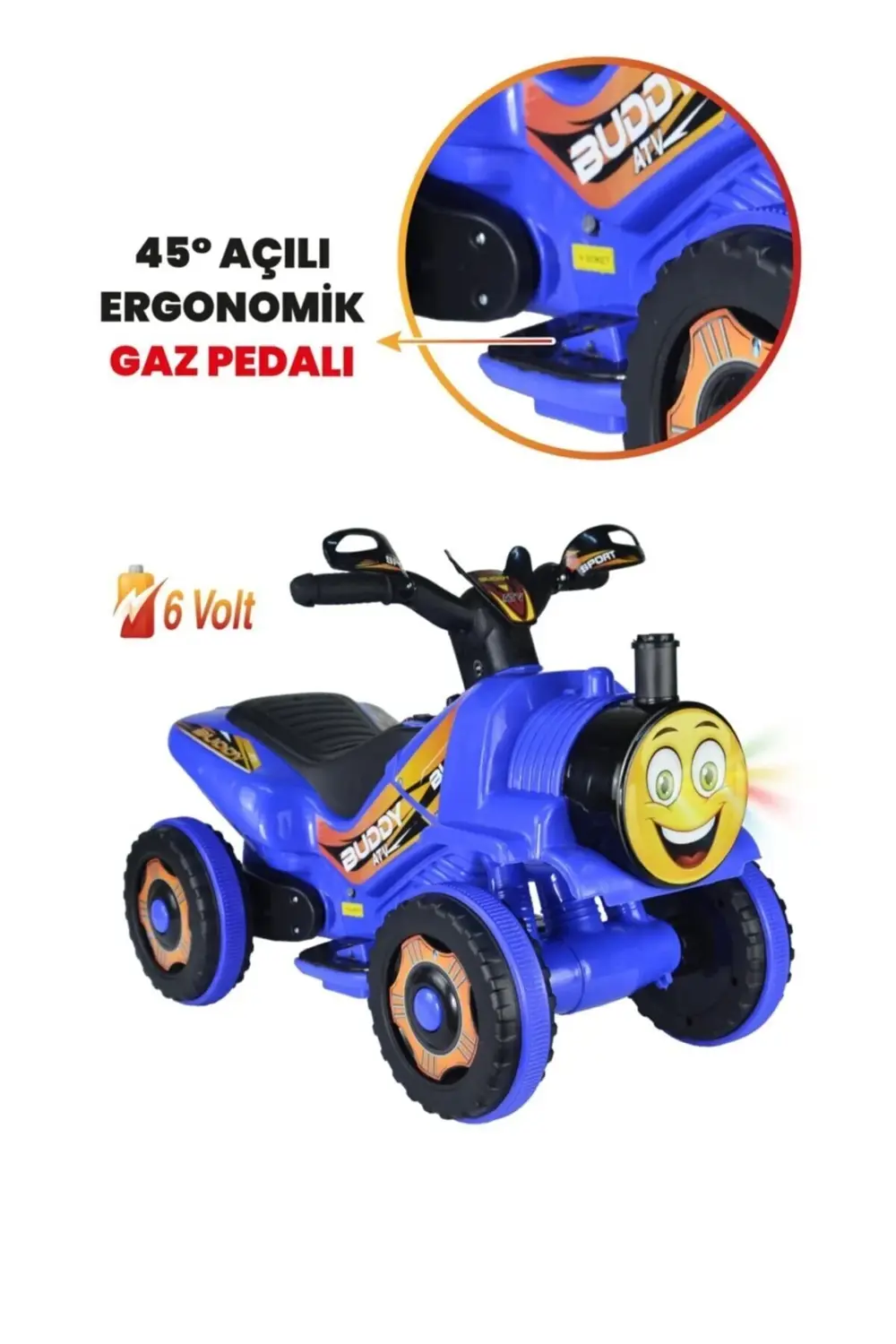 Müzikli Ve Led Işıklı Buddy Akülü Atv 6v-mavi