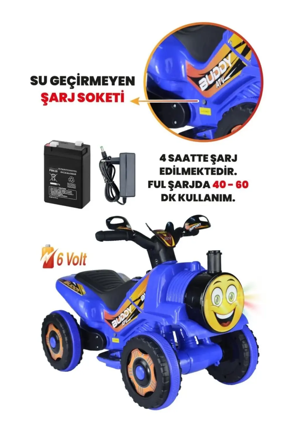 Müzikli Ve Led Işıklı Buddy Akülü Atv 6v-mavi