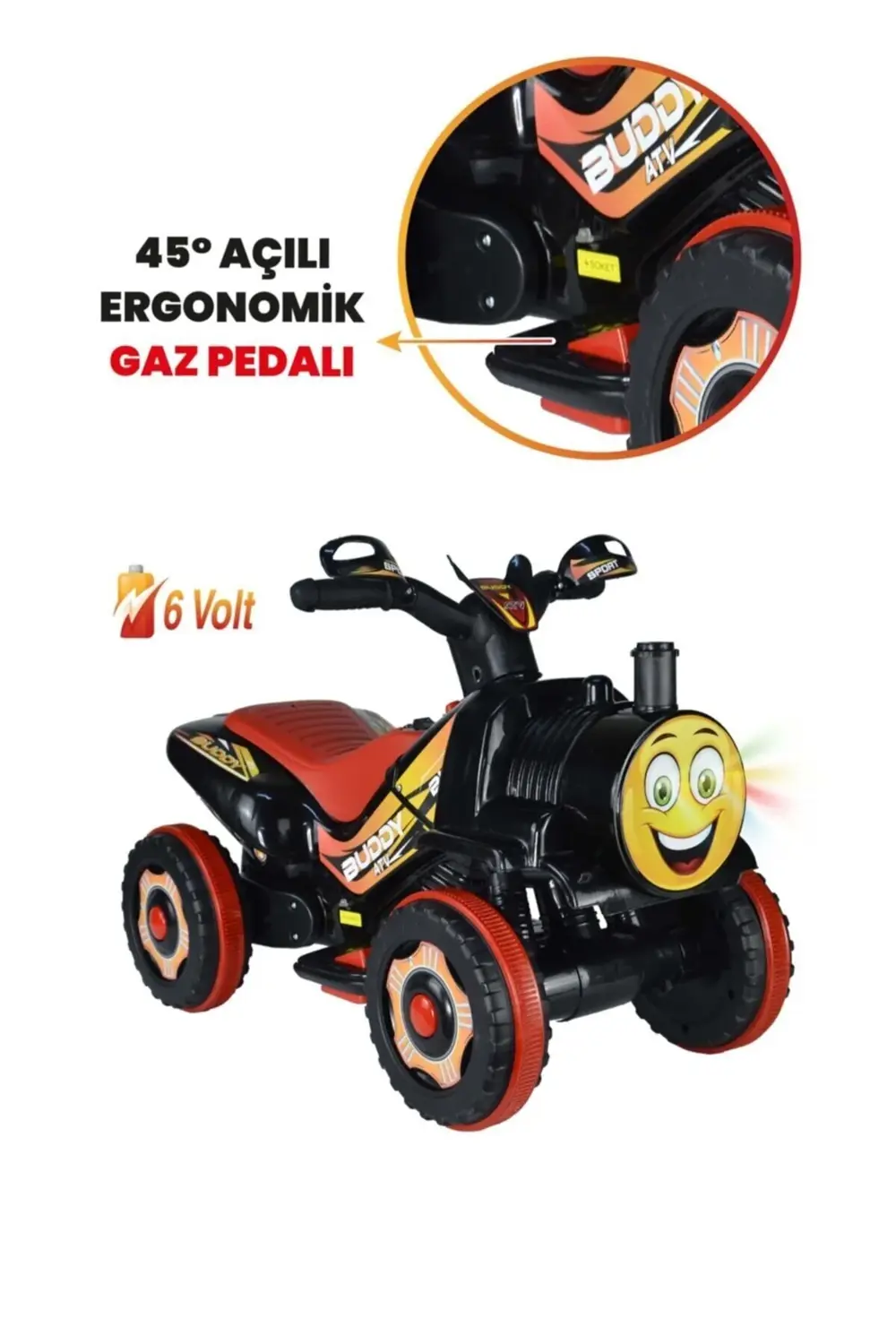 Müzikli Ve Led Işıklı Buddy Akülü Atv 6v-siyah