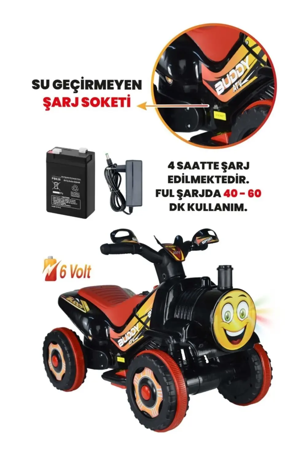 Müzikli Ve Led Işıklı Buddy Akülü Atv 6v-siyah