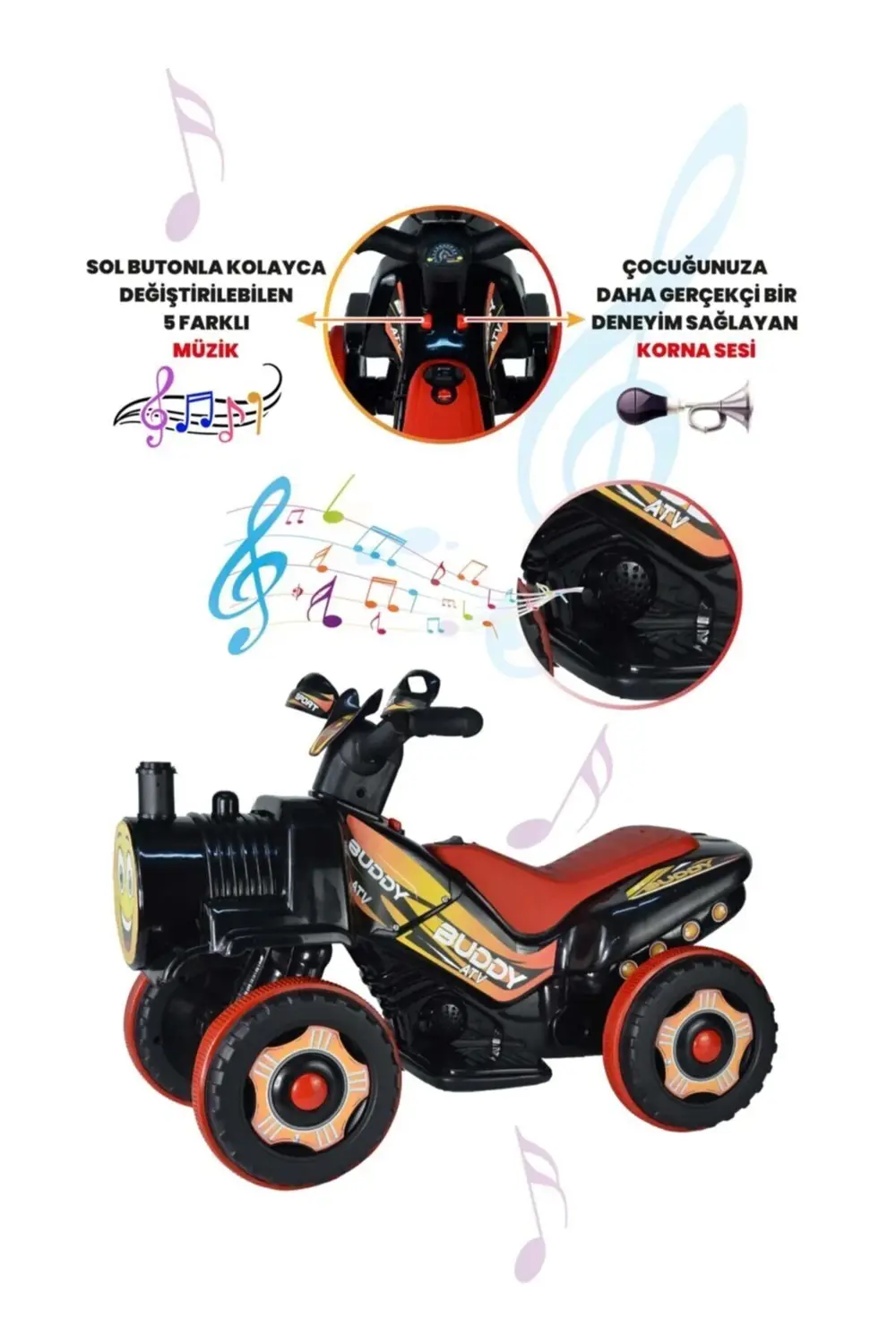 Müzikli Ve Led Işıklı Buddy Akülü Atv 6v-siyah