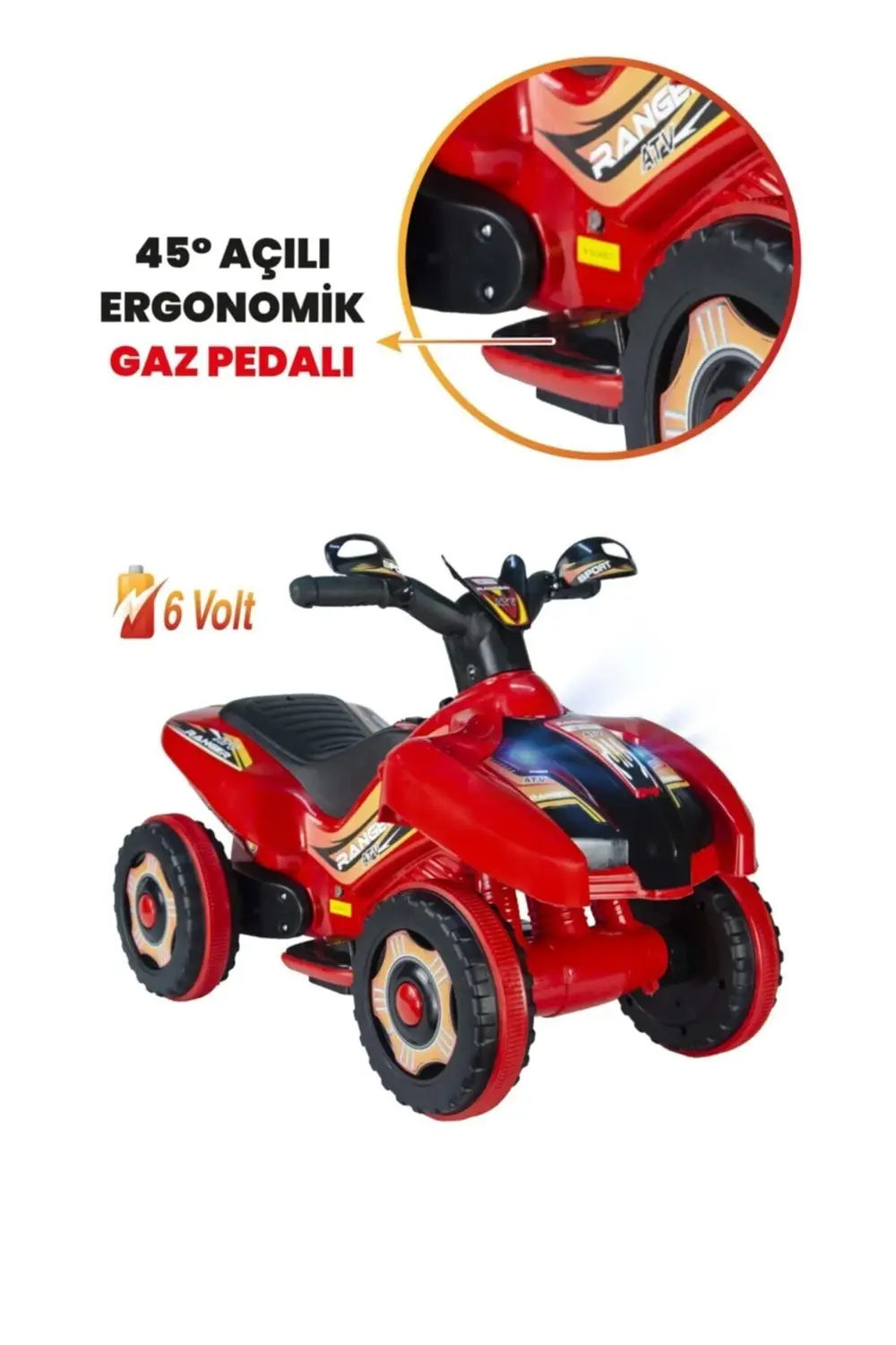 Müzikli Ve Led Işıklı Ranger Akülü Atv 6v Kırmızı