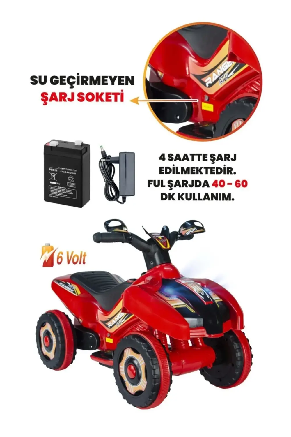 Müzikli Ve Led Işıklı Ranger Akülü Atv 6v Kırmızı