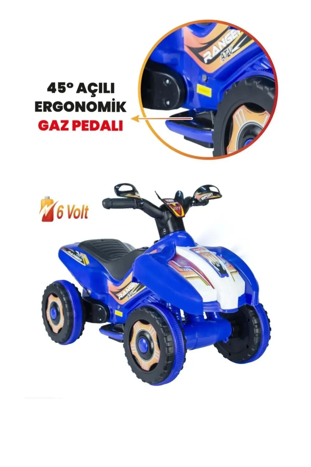 Müzikli Ve Led Işıklı Ranger Akülü Atv 6v-mavi