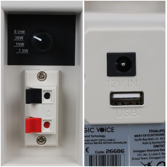 MV-03 16 CM 60 Watt Komütatörlü Hat Trafolu Beyaz Sütun Hoparlör 