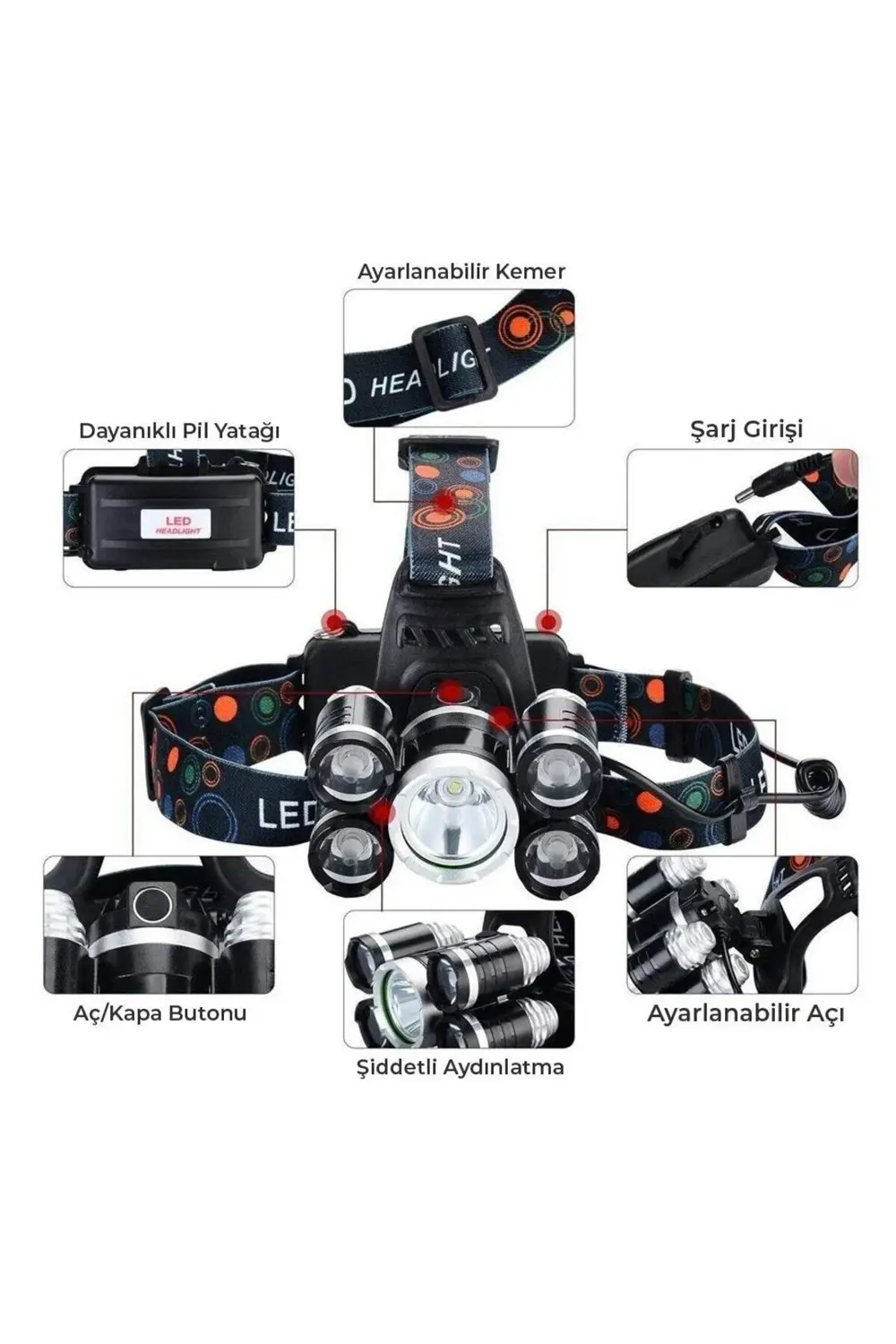 MX-501 5 Power Ledli Su Geçirmez 18650 Pilli Şarj Edilebilir Kafa