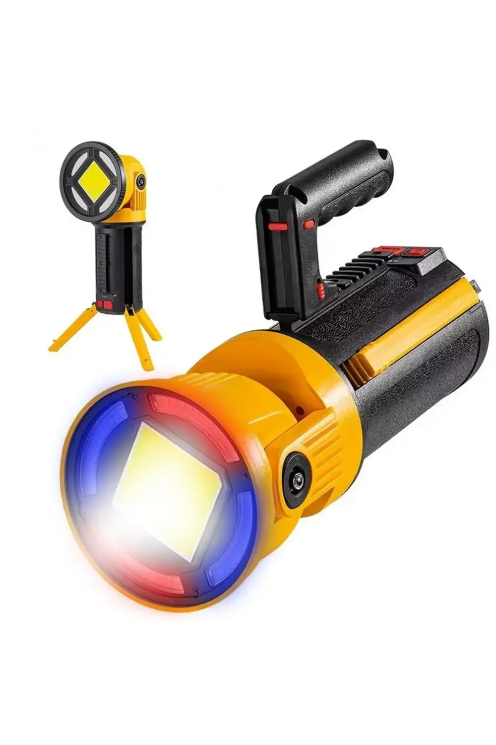 MX-W5164-3 Kırmızı Mavi Çakarlı COB Ledli Şarjlı Kamp El Feneri I