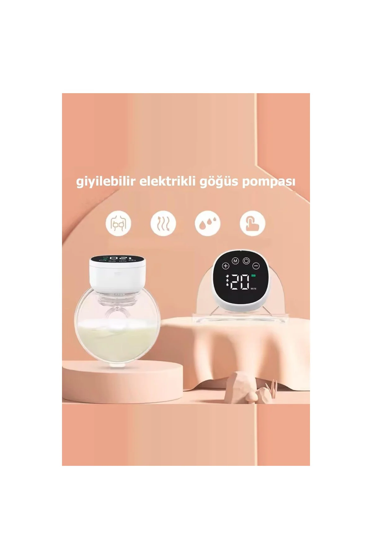 MY-376 Şarjlı Giyilebilir Elektrikli Göğüs Pompası, 2 Adet, LED Ekranlı, 3 Mod, 9 S