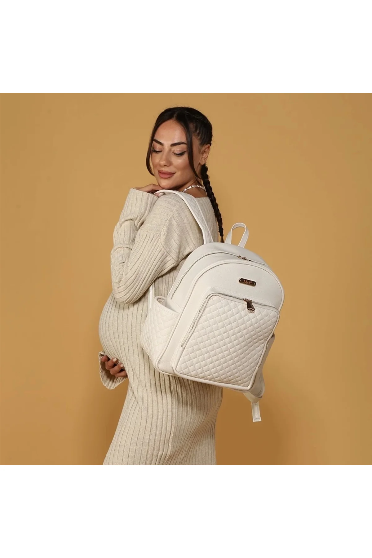 M&Y Dust Deri Anne Bebek Bakım Sırt Çantası 7130 Krem